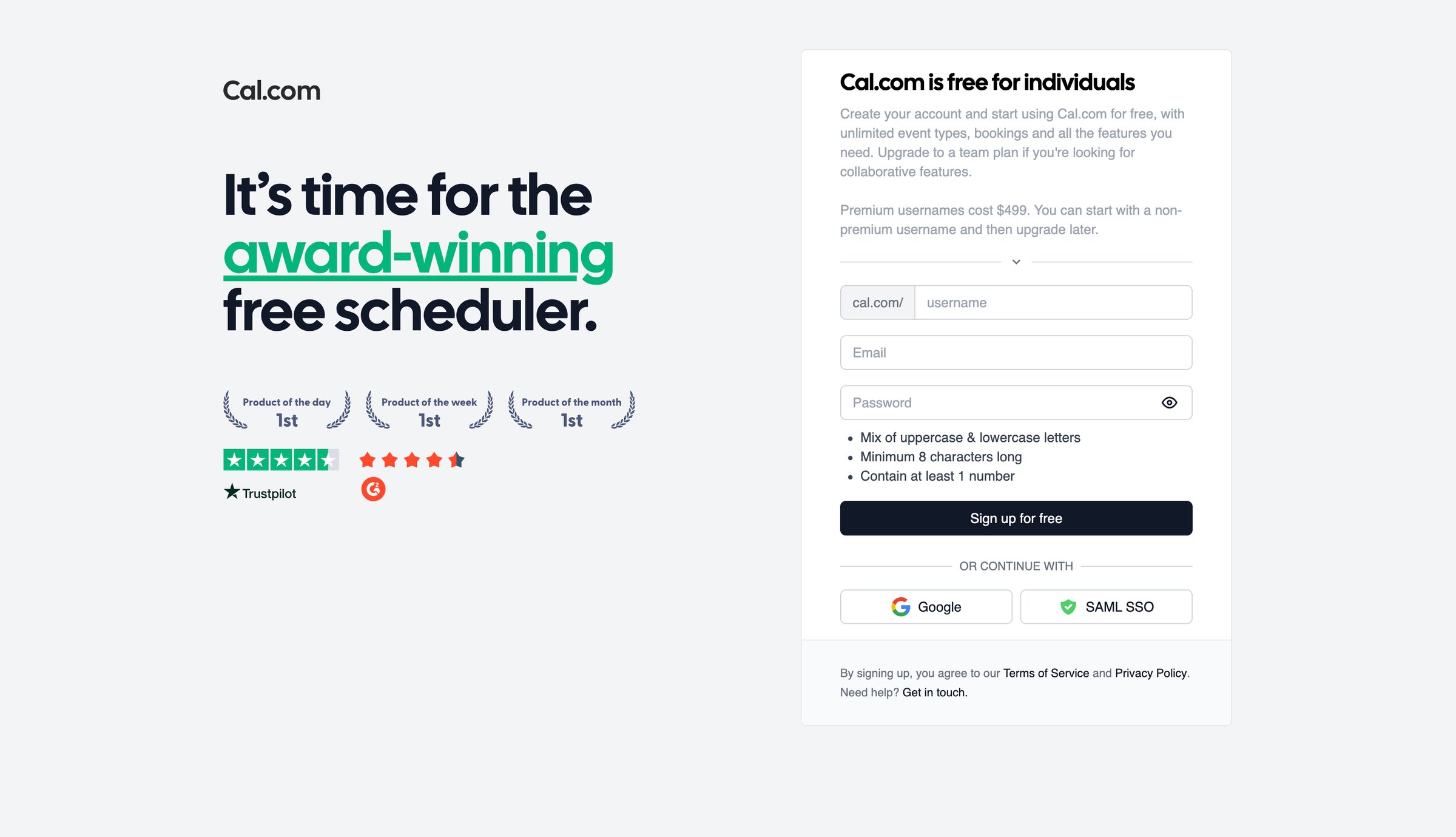 Cal.com - Cal.com | Sign Up screen
