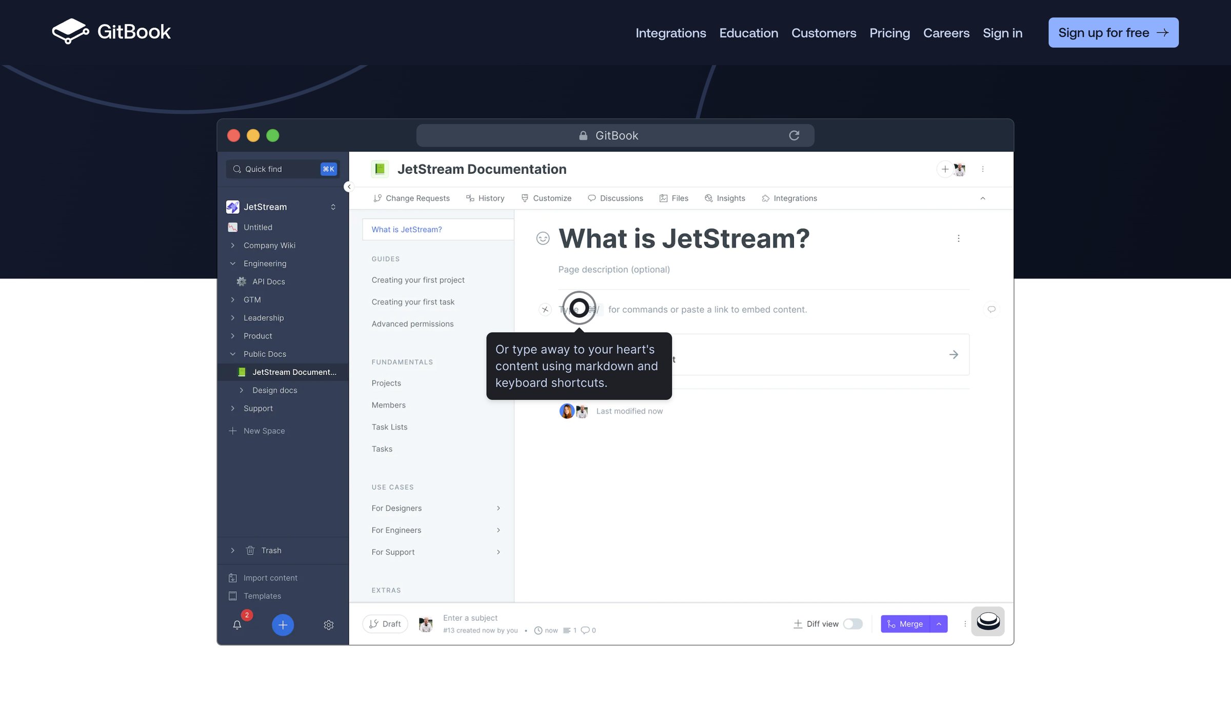 Gitbook - GitBook - Where technical teams document. screen