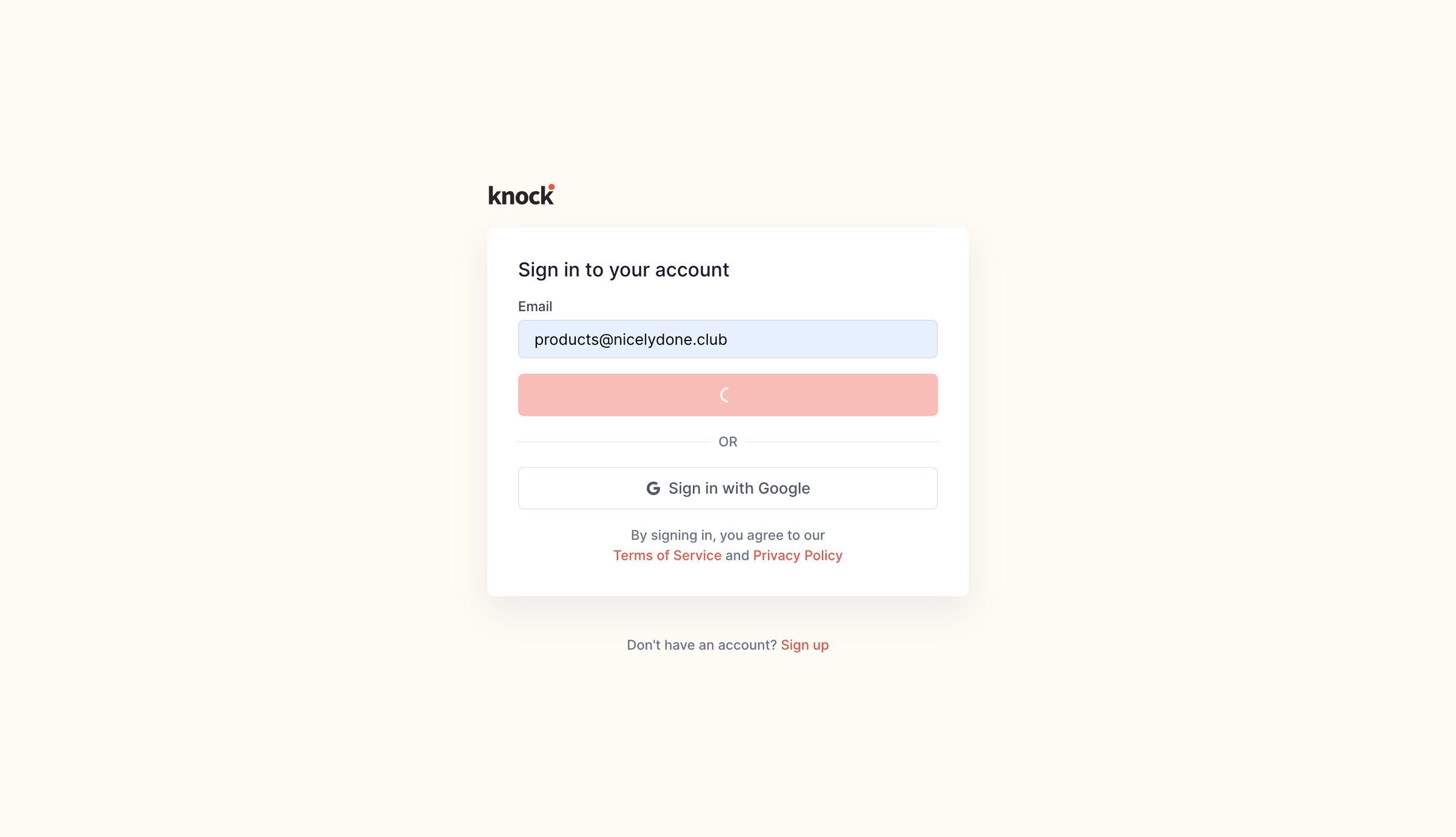 Knock - Log in | Knock screen