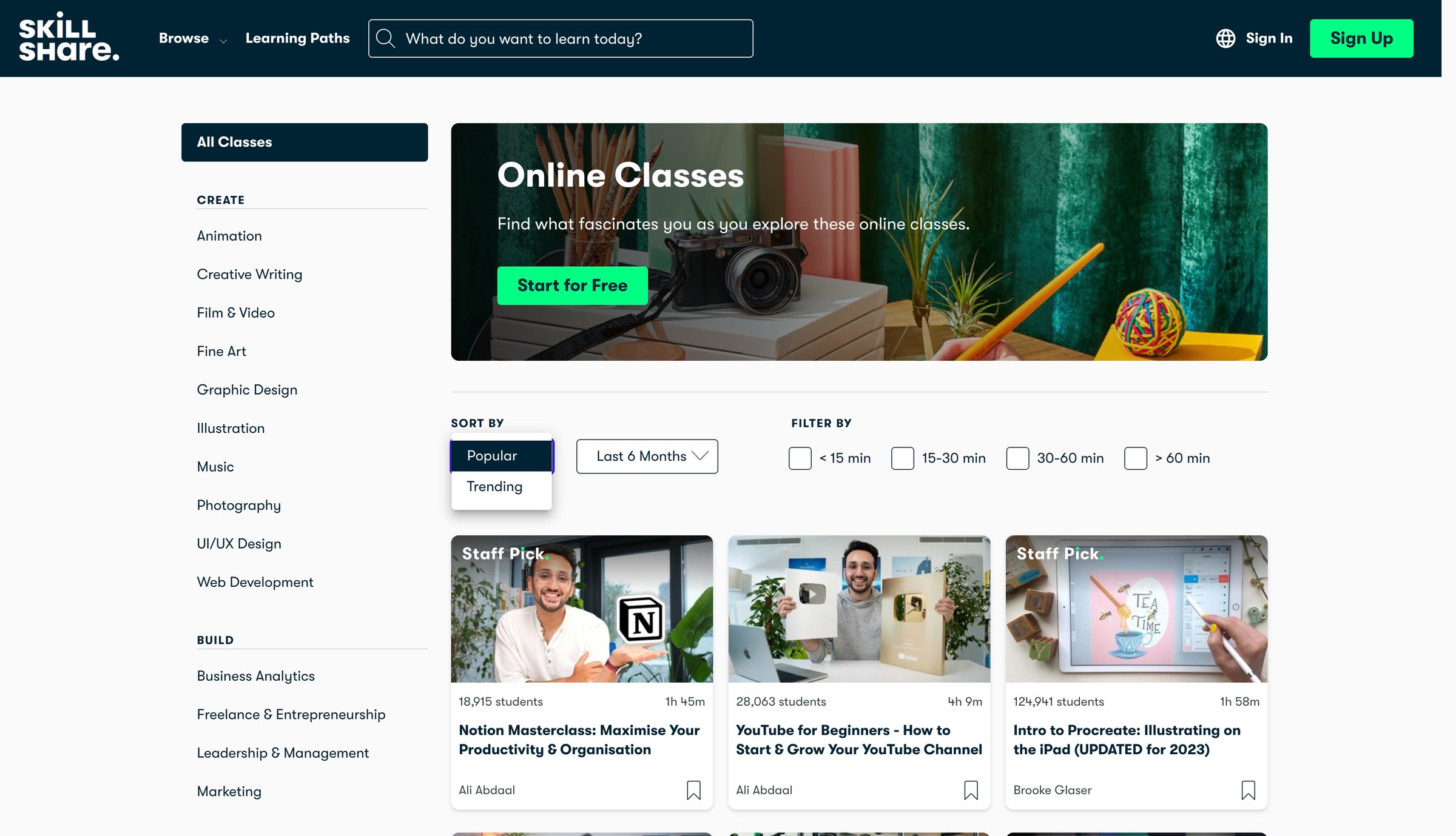 Skillshare - Online Classes for Creatives | Skillshare screen