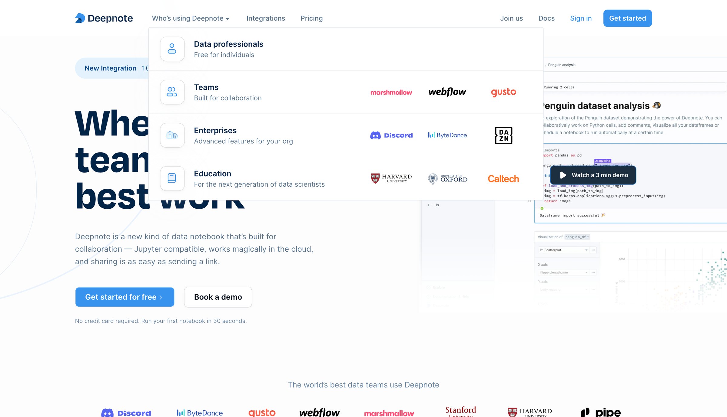 Deepnote - Deepnote - Data science notebook for teams screen