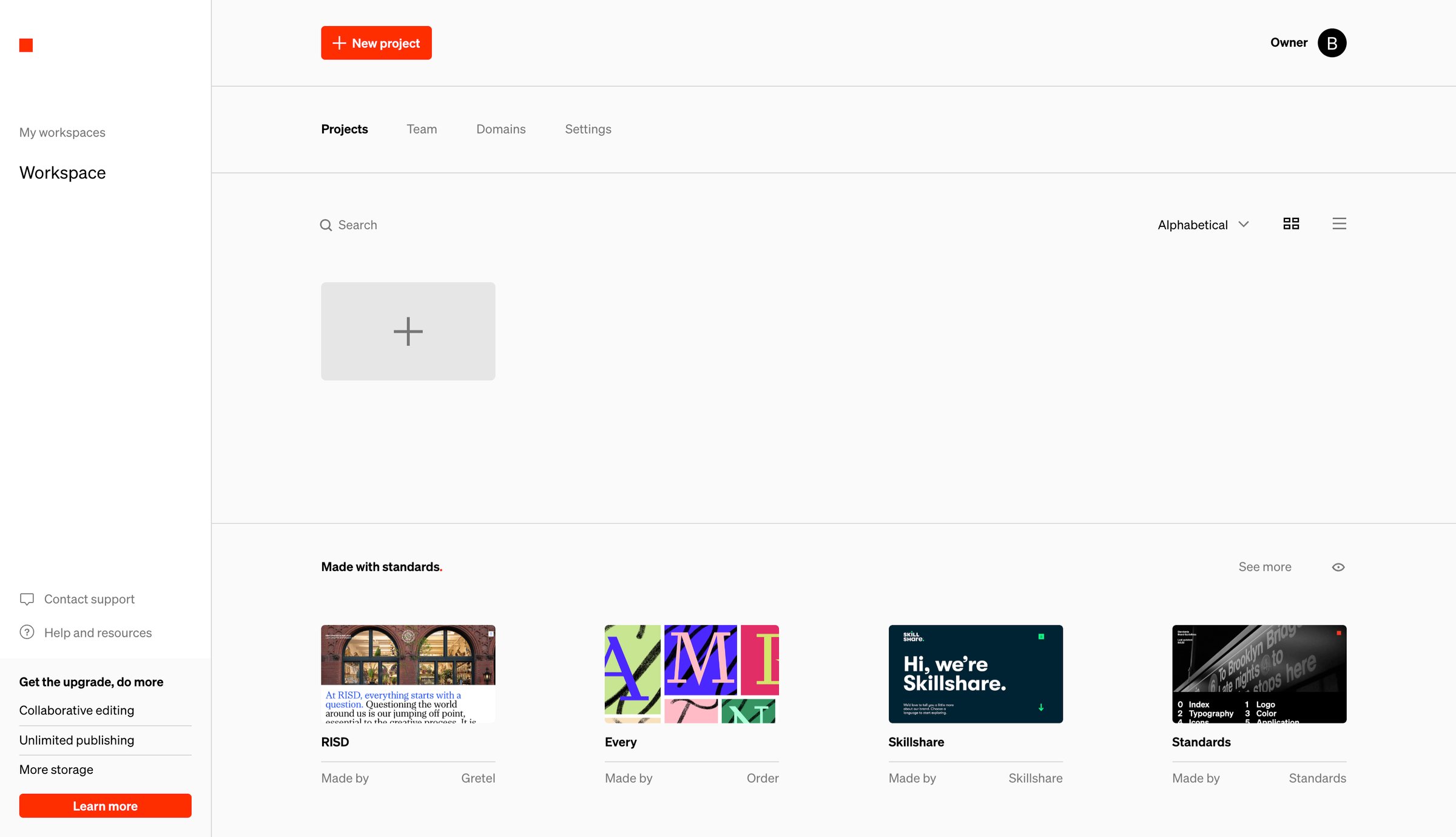 Standards - Standards - Projects screen