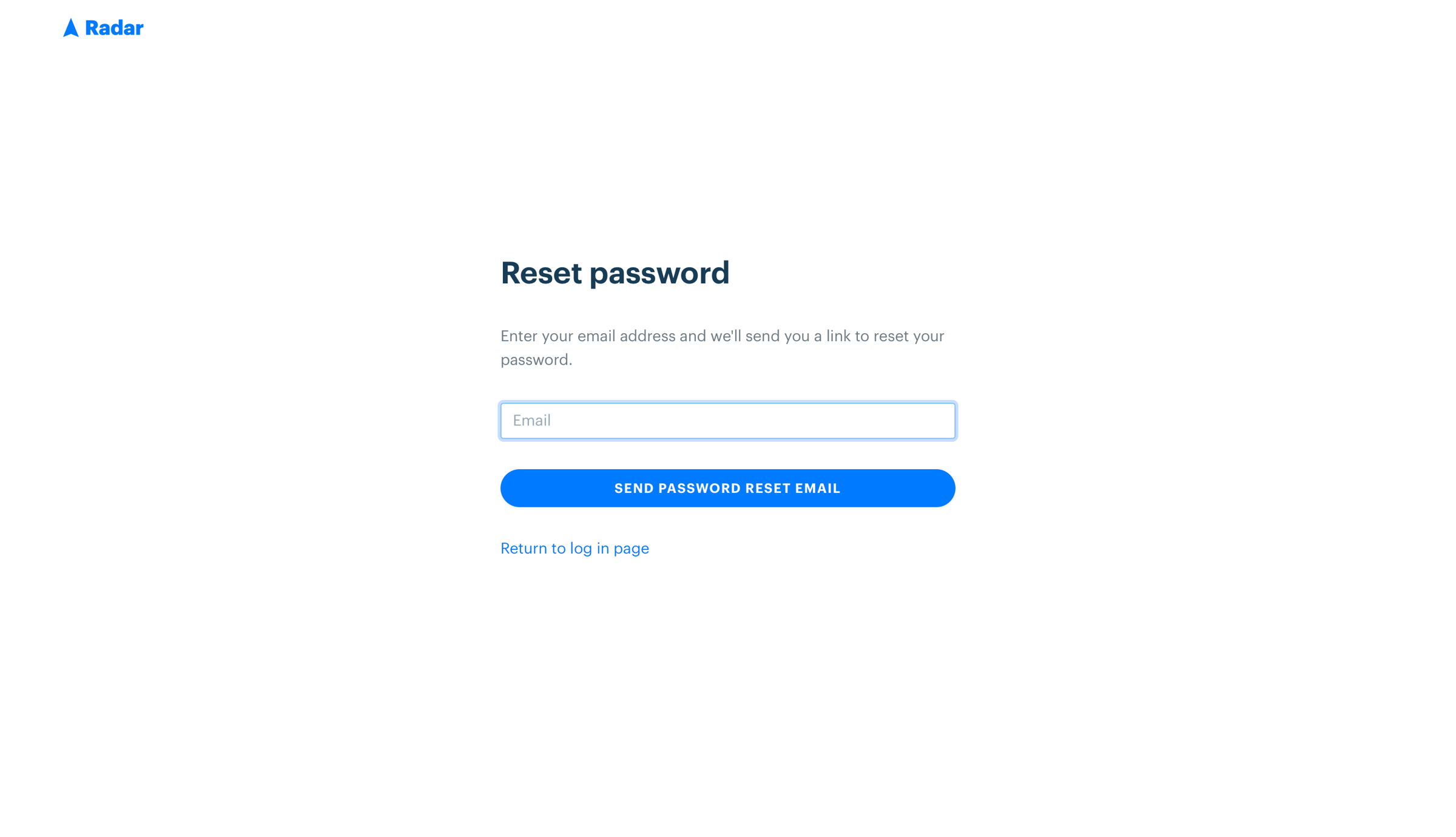Radar - Reset Password | Radar screen