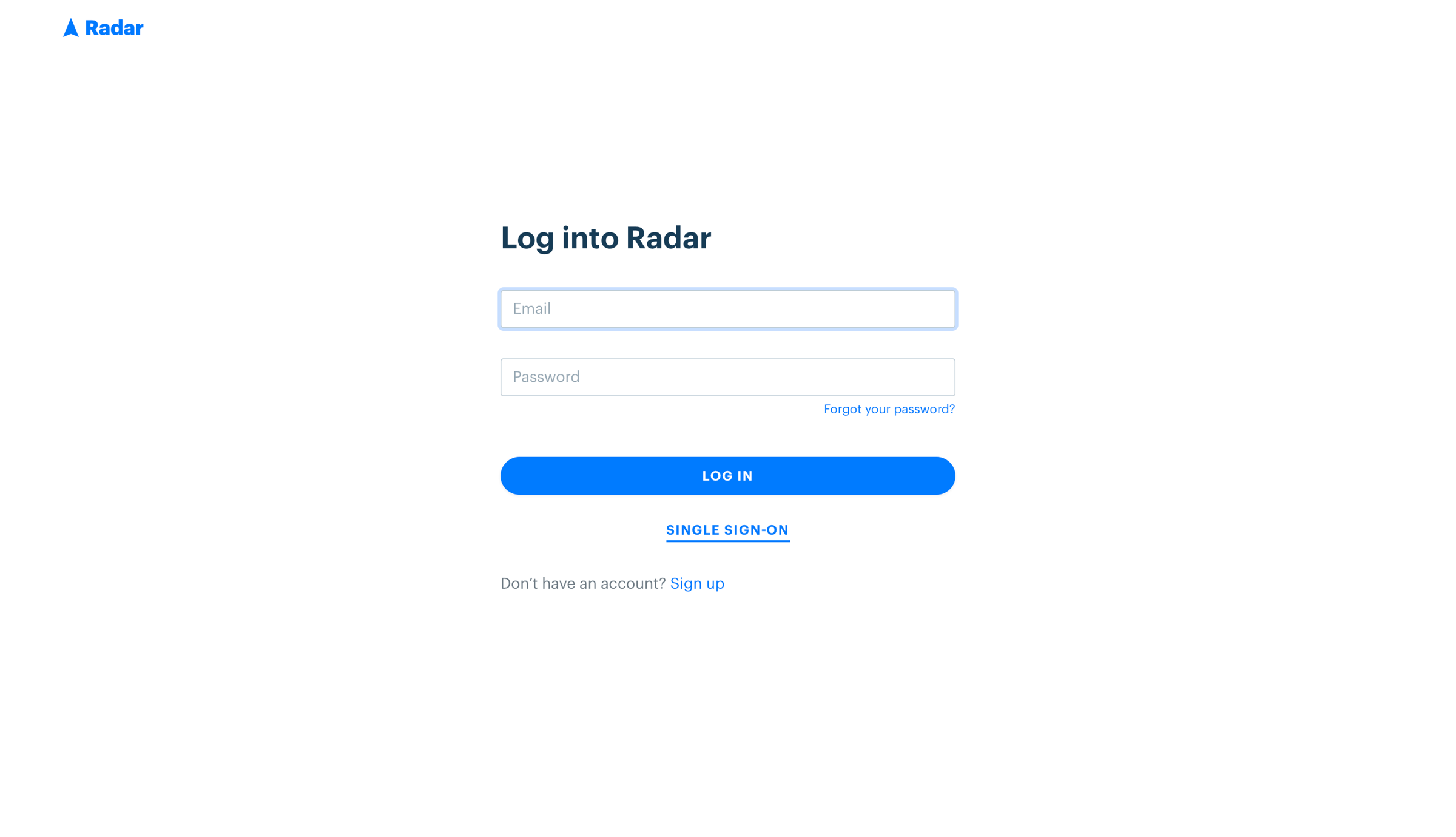 Radar - Log In | Radar screen