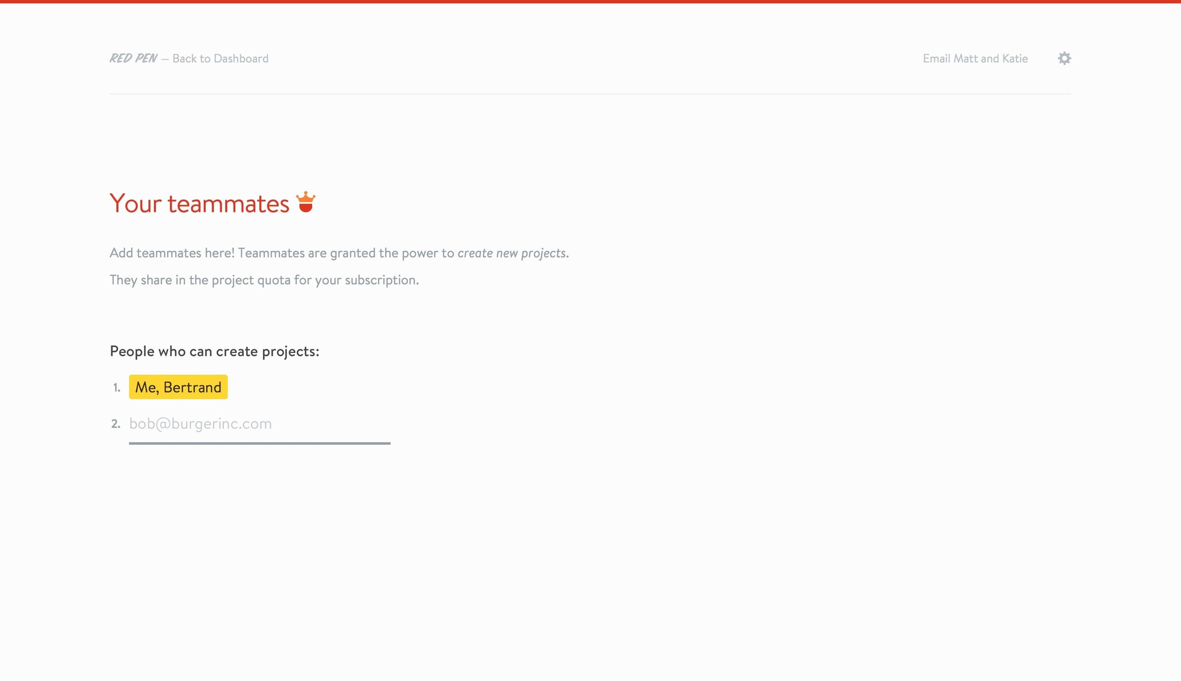 Redpen - Team screen