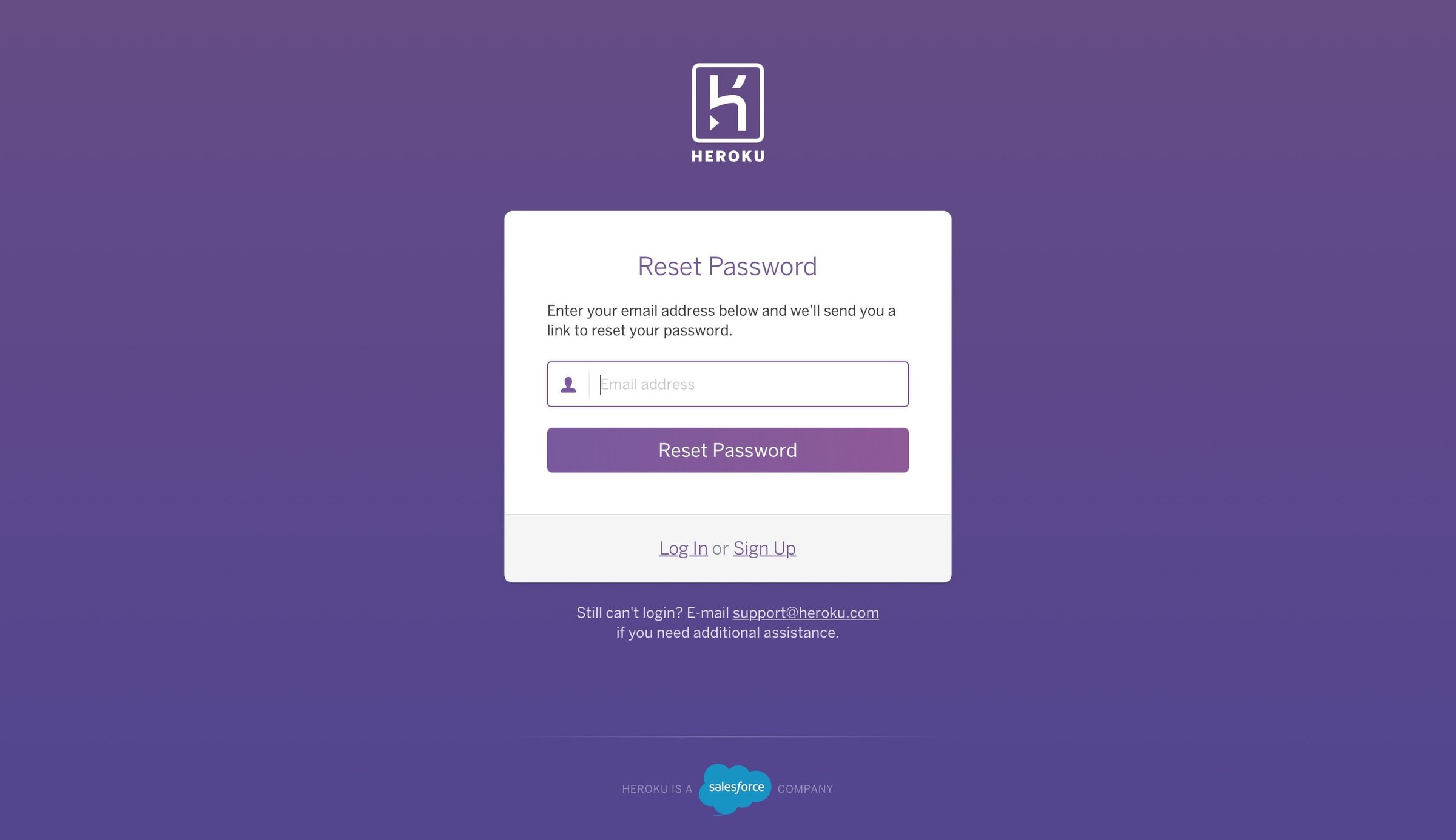 Heroku - Password reset screen