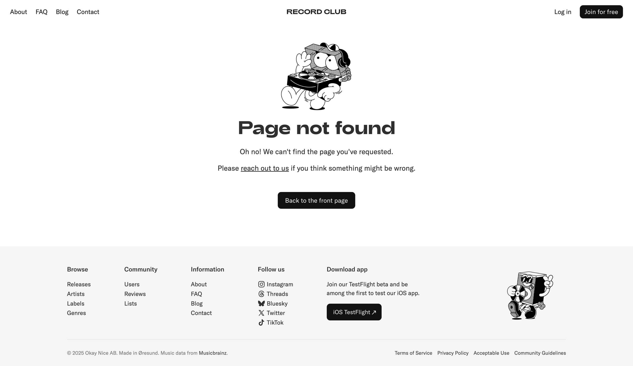 Record club - Page not found – Record Club screen