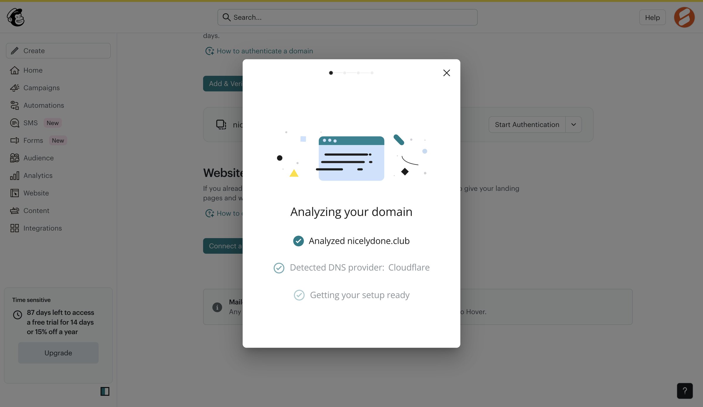 Mailchimp - Domains | Mailchimp screen