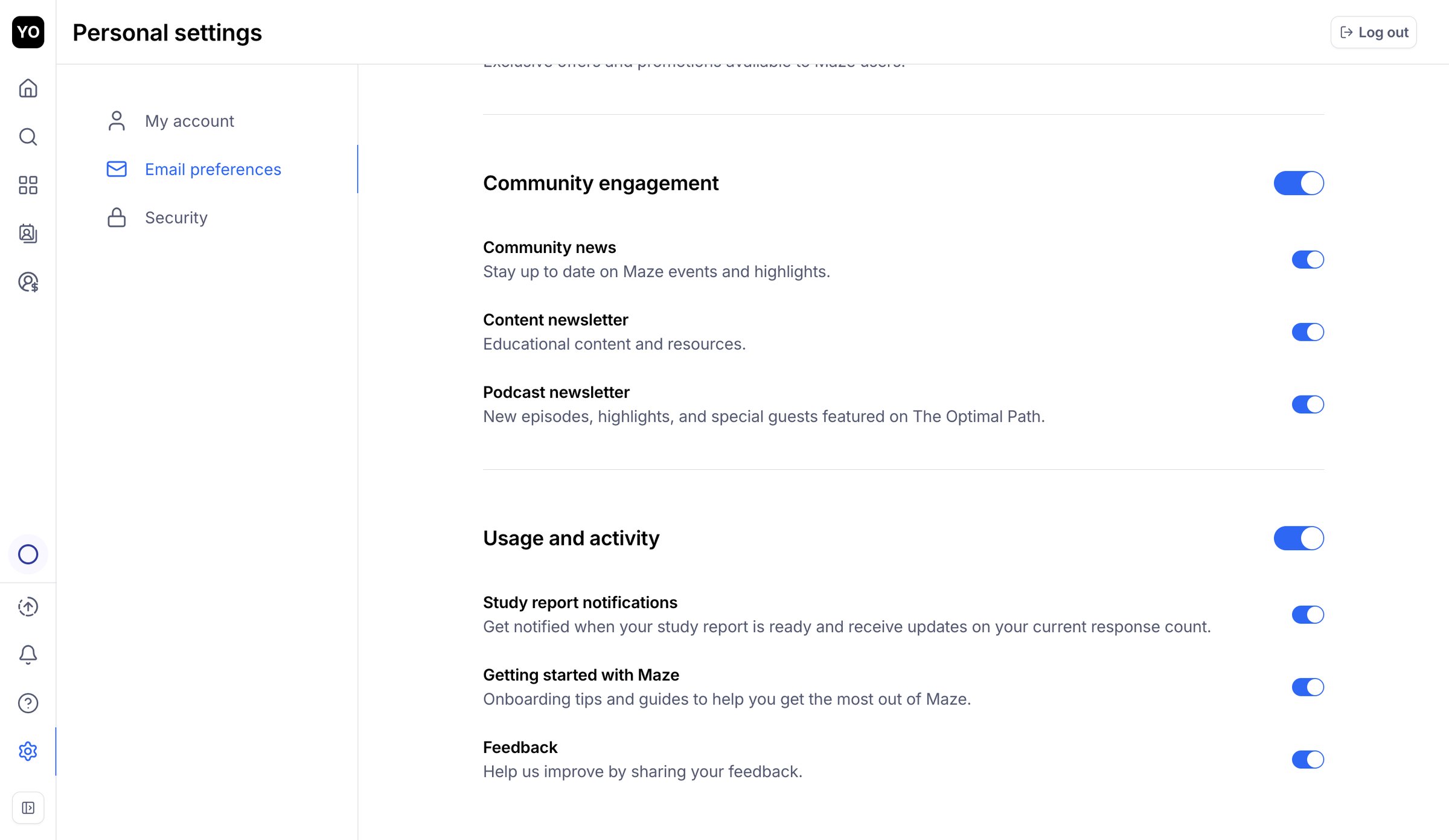 Maze - Maze - Settings screen