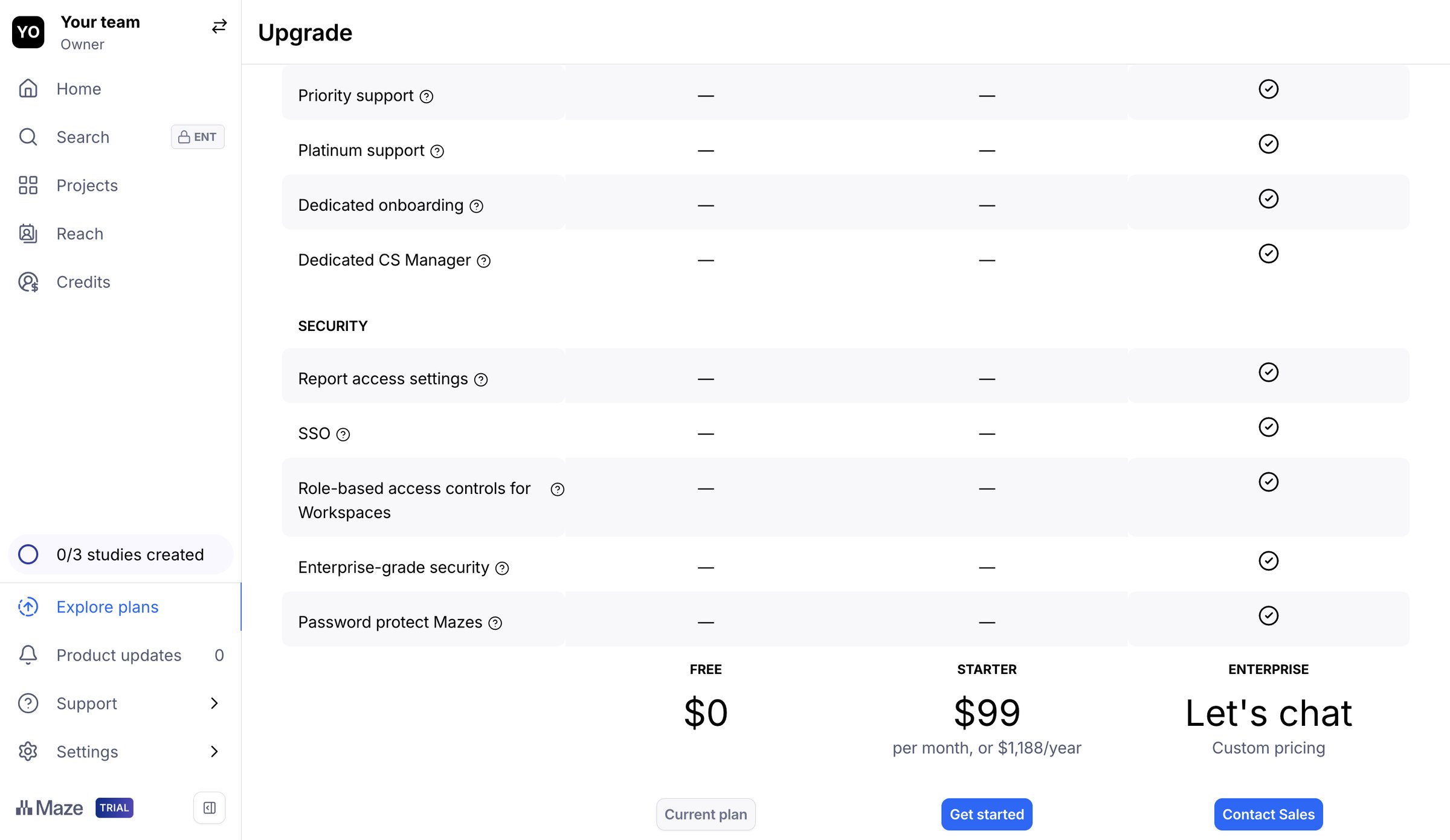 Maze - Maze - Pricing screen
