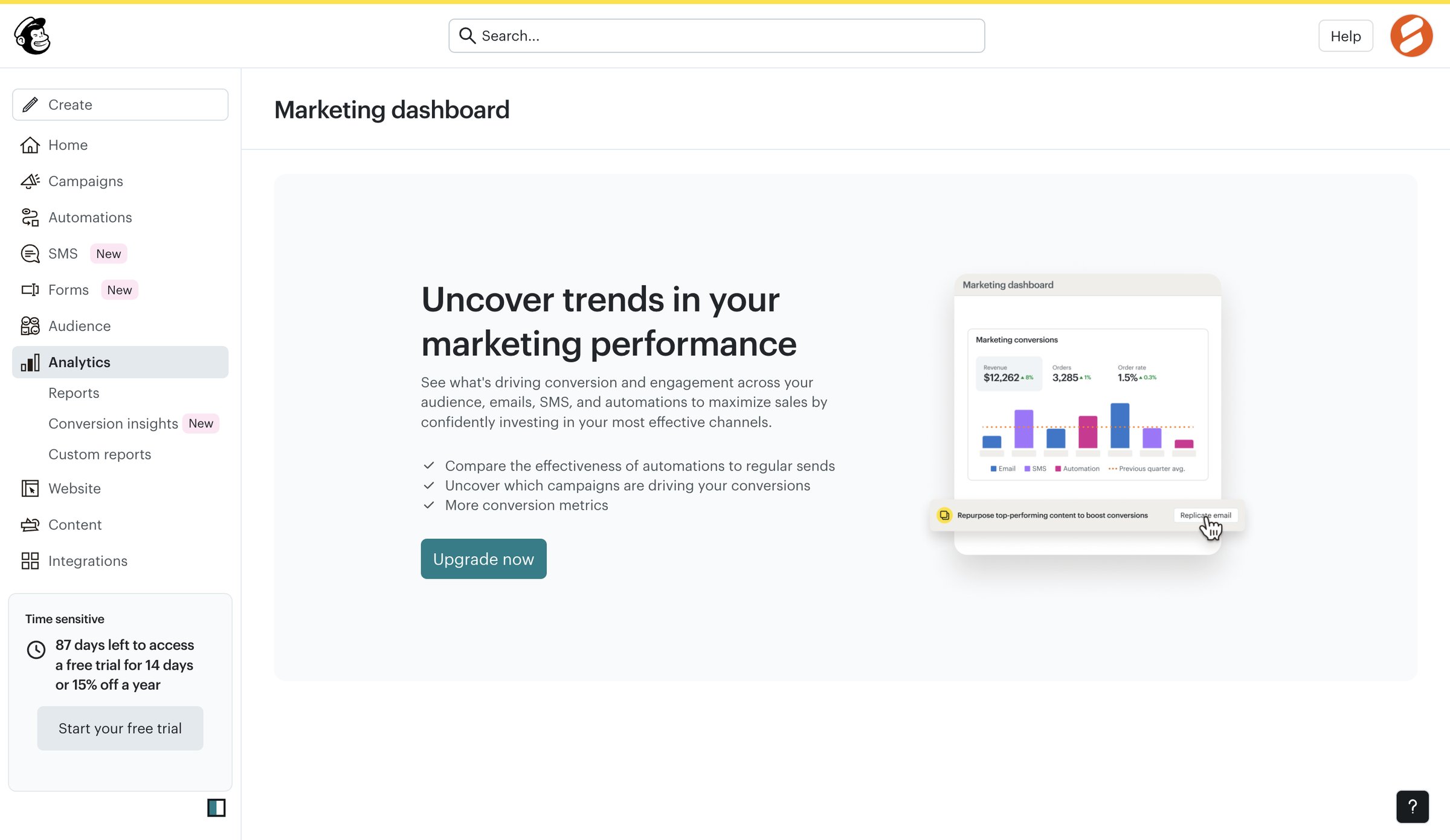 Mailchimp - Marketing dashboard | Mailchimp screen