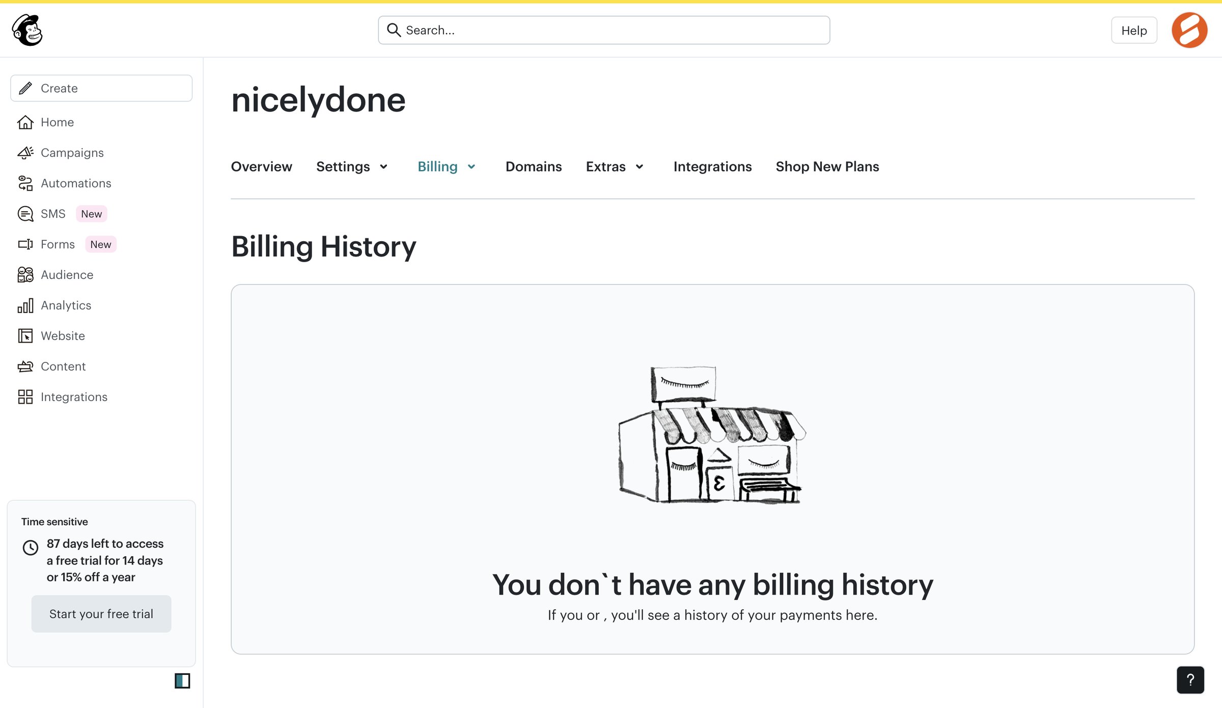 Mailchimp - Billing History | Mailchimp screen