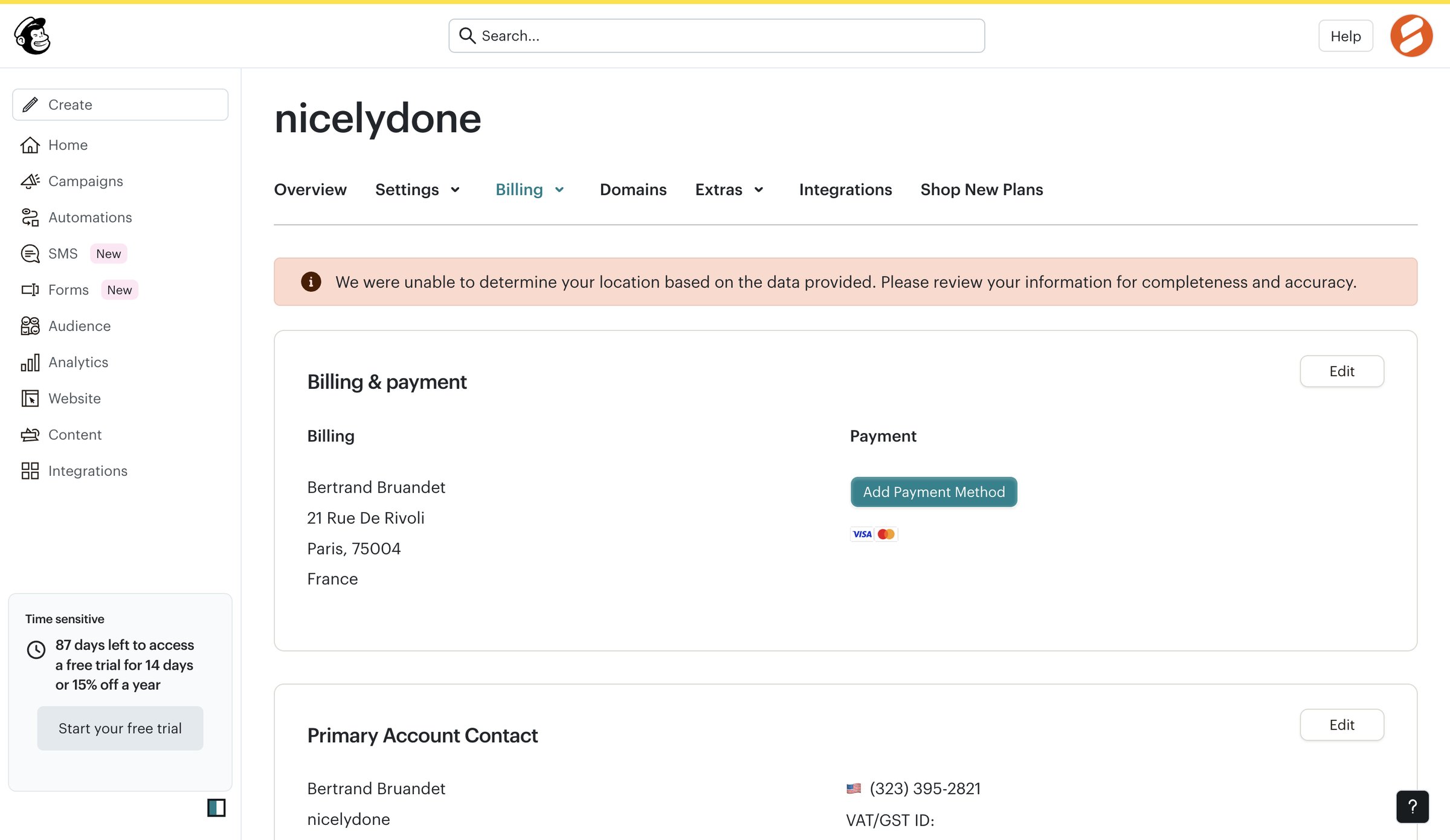 Billing Information | Mailchimp from Mailchimp