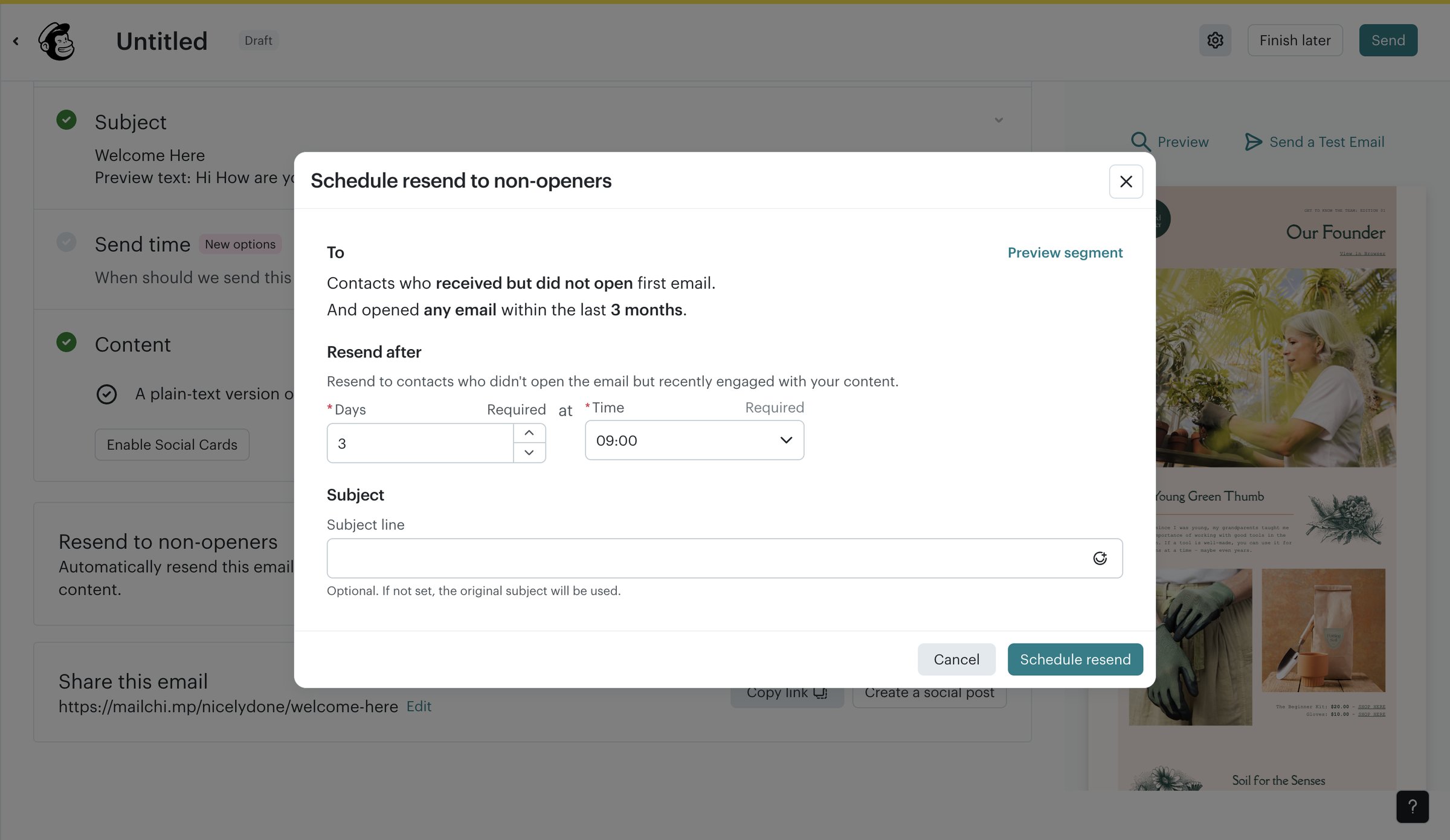 Mailchimp - Edit email | Mailchimp screen