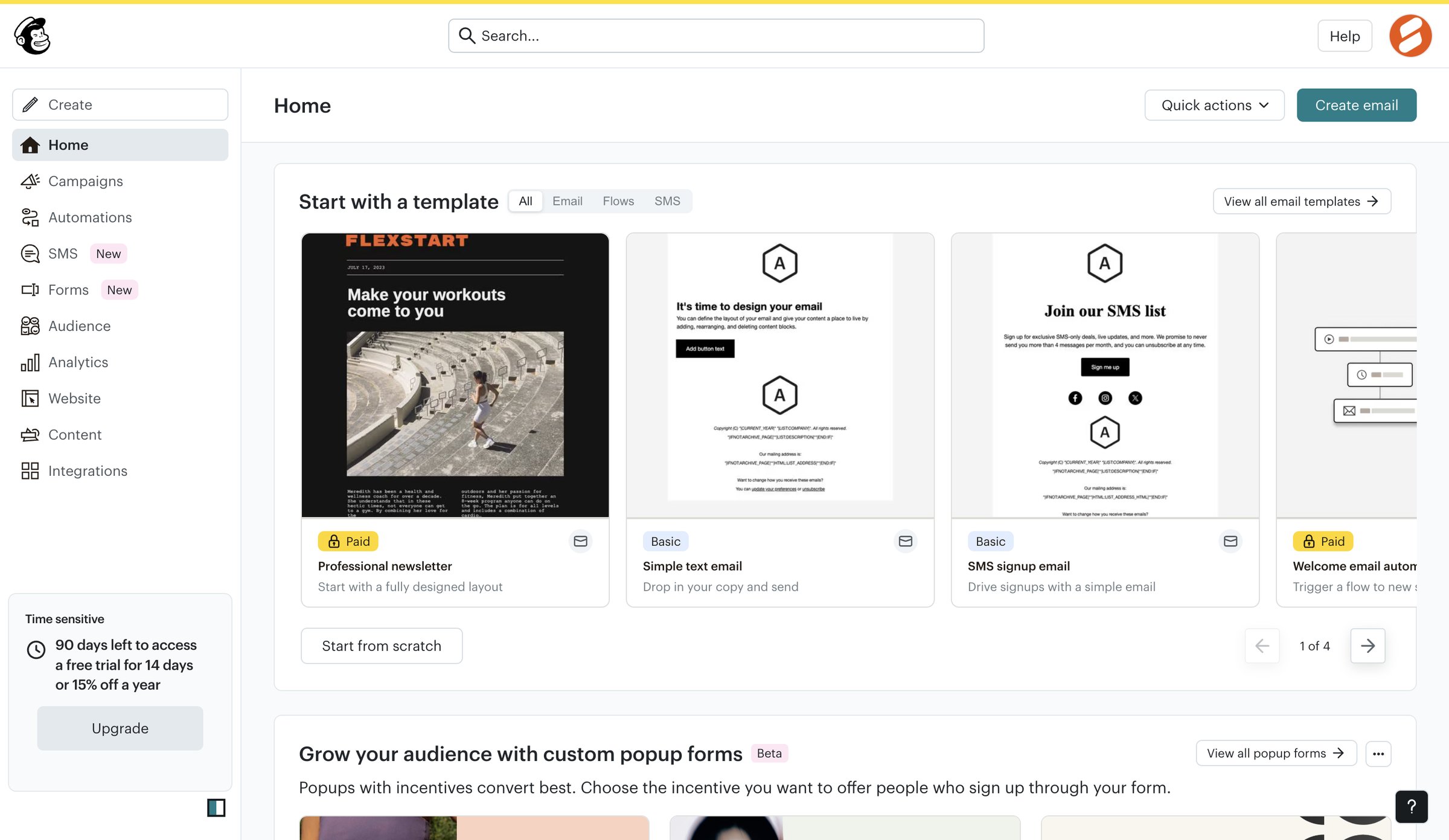 Mailchimp - Home | Mailchimp screen