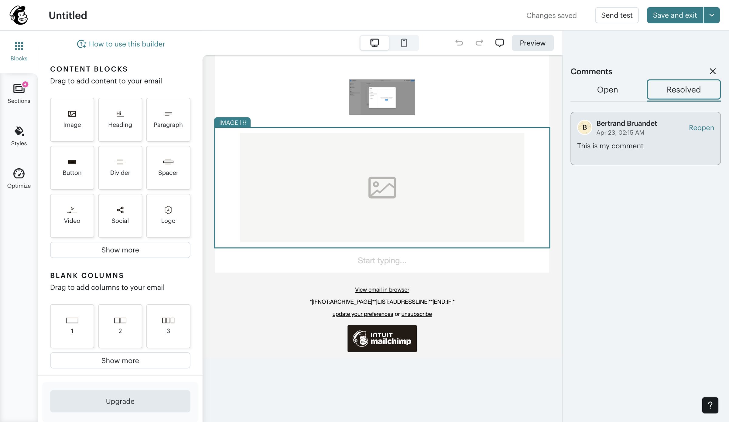 Mailchimp - Campaign Builder - Untitled | Mailchimp screen