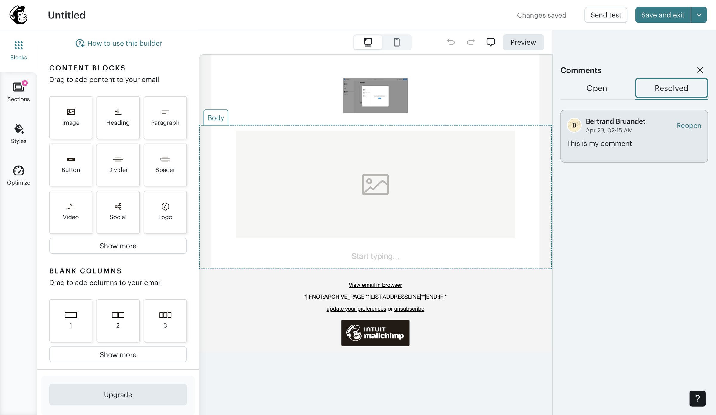 Mailchimp - Campaign Builder - Untitled | Mailchimp screen