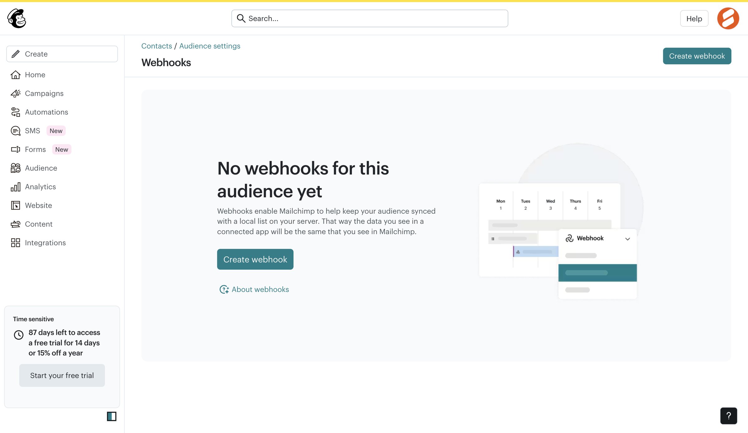Mailchimp - Webhooks | Mailchimp screen