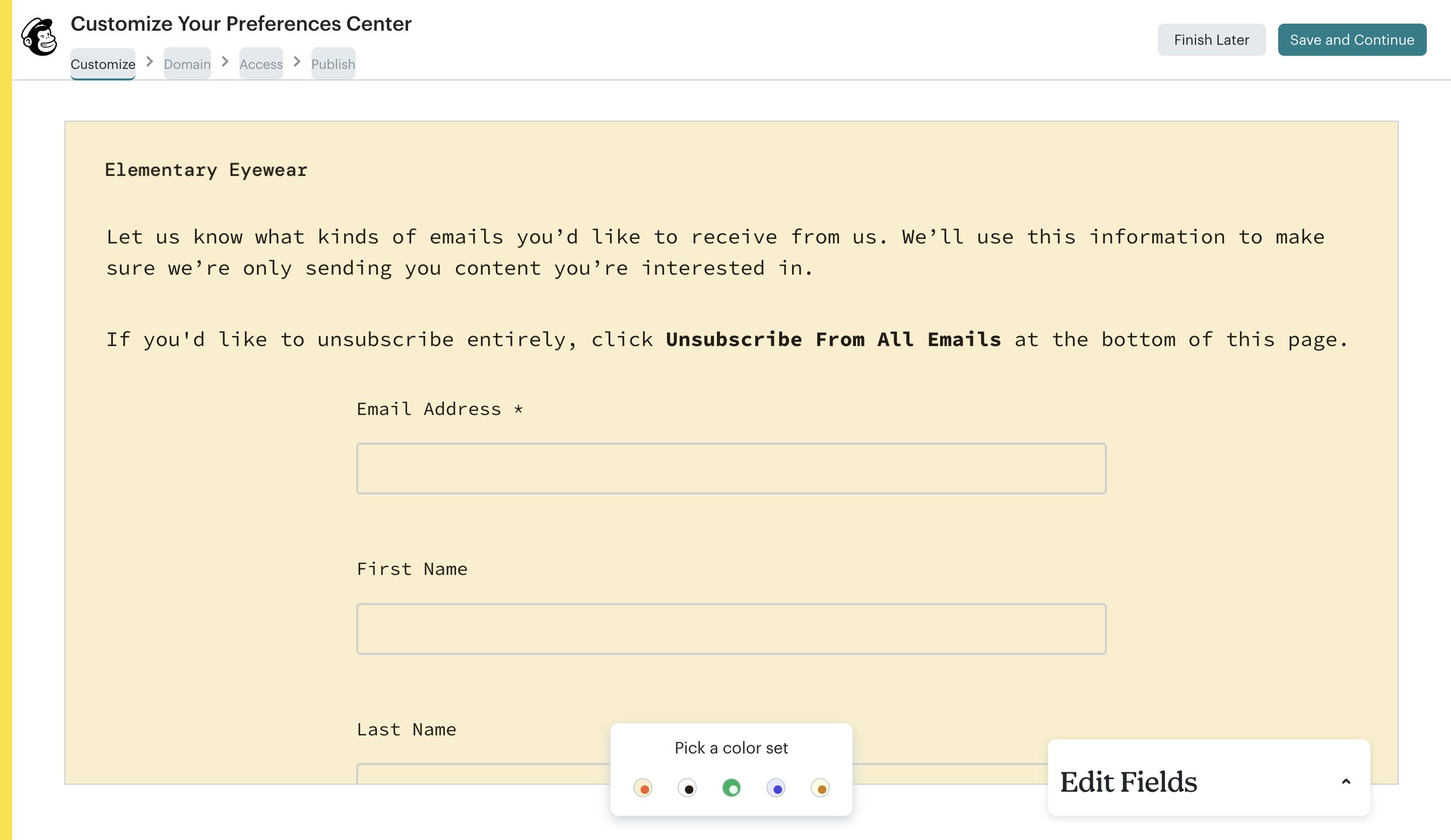Mailchimp - Create Preferences Center | Mailchimp screen