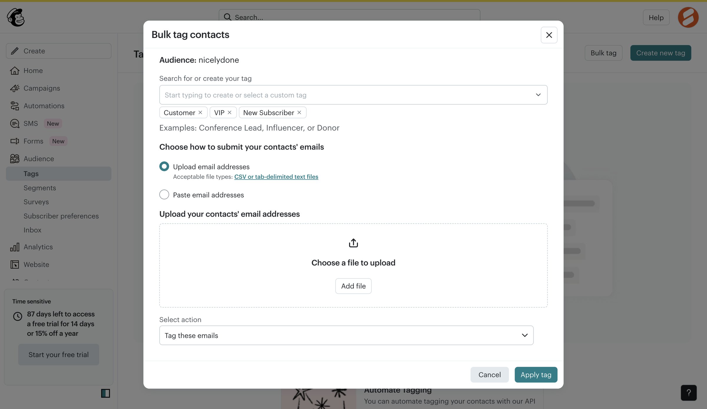 Mailchimp - Tags | Mailchimp screen