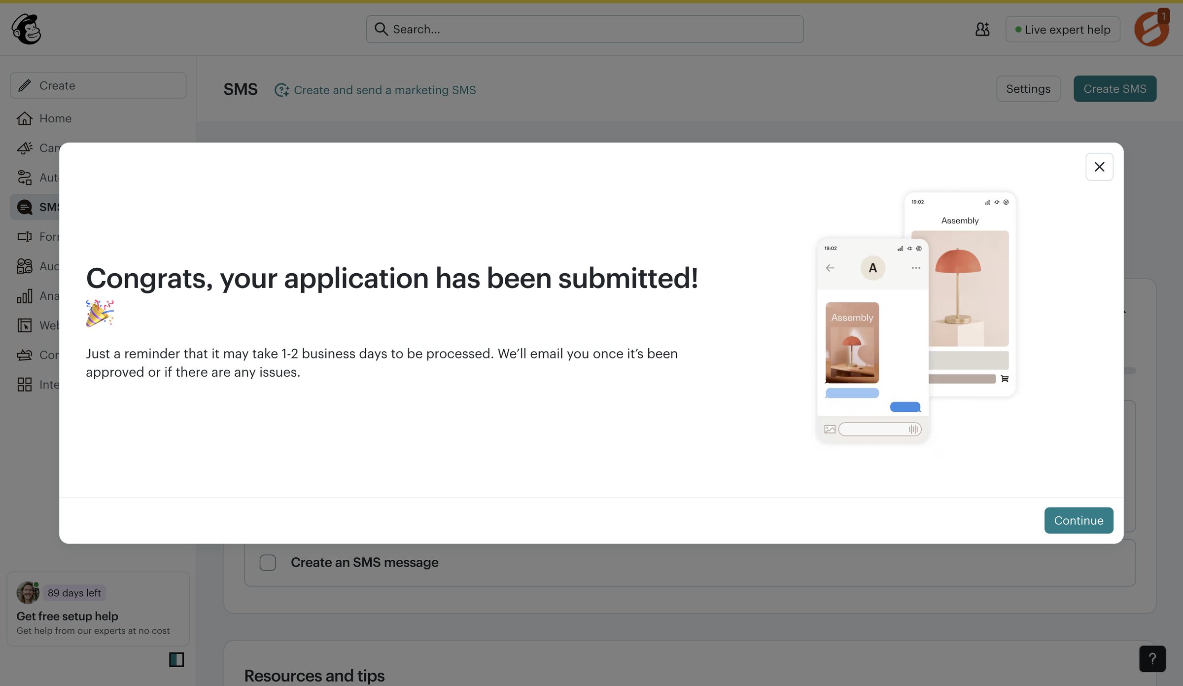 Mailchimp - SMS | Mailchimp screen
