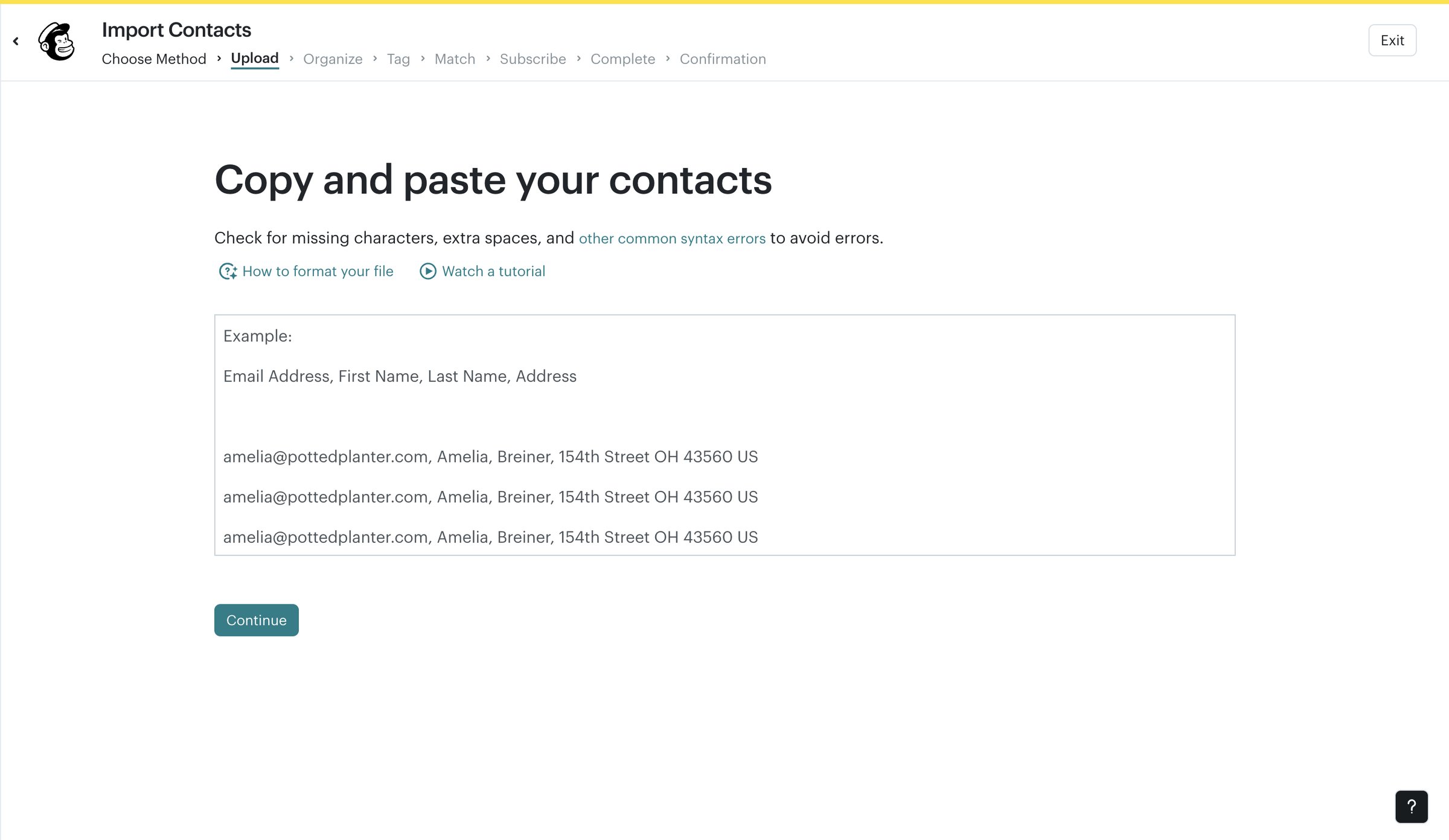 Mailchimp - List Import | Mailchimp screen