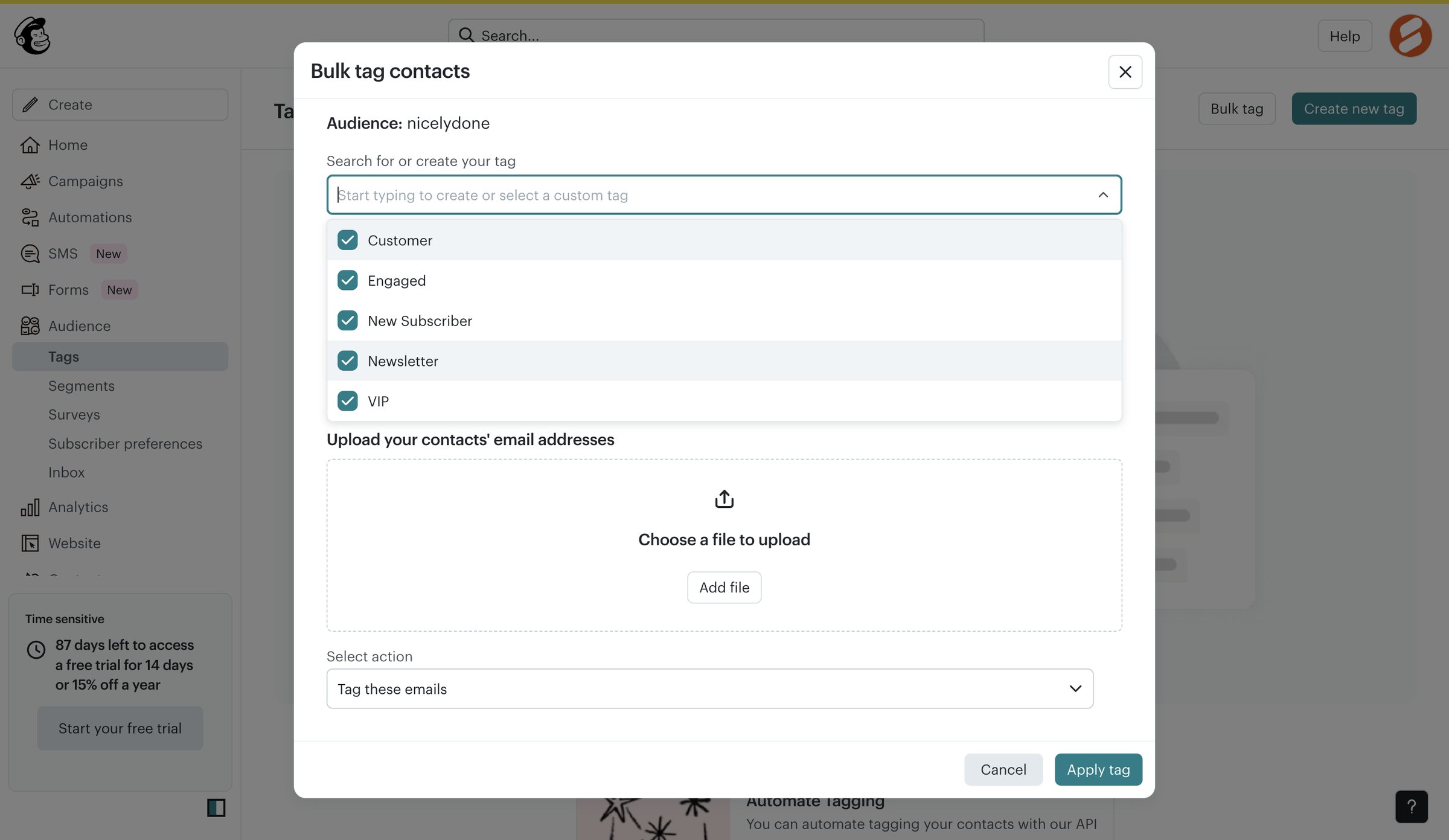 Mailchimp - Tags | Mailchimp screen