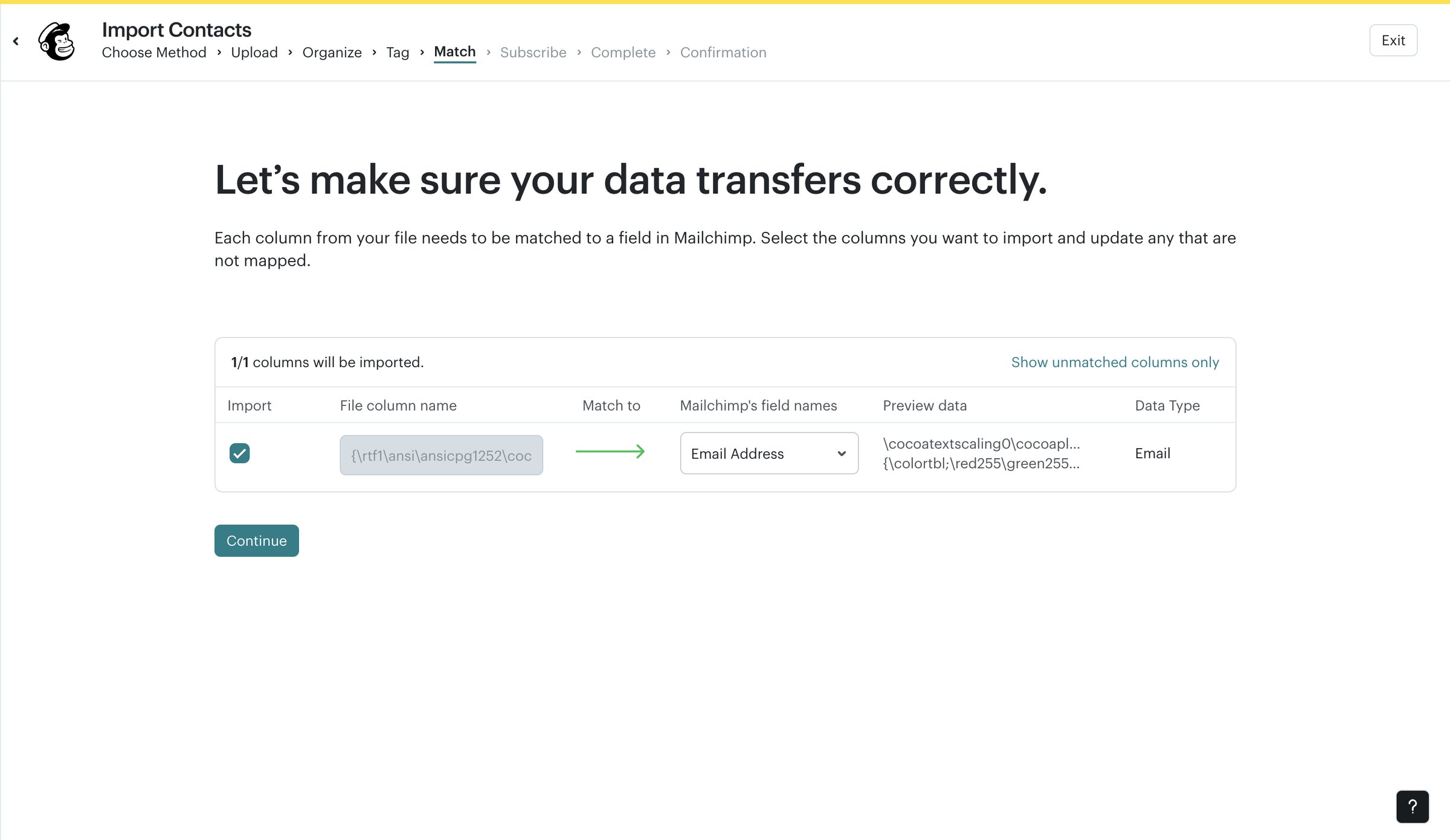 Mailchimp - List Import | Mailchimp screen