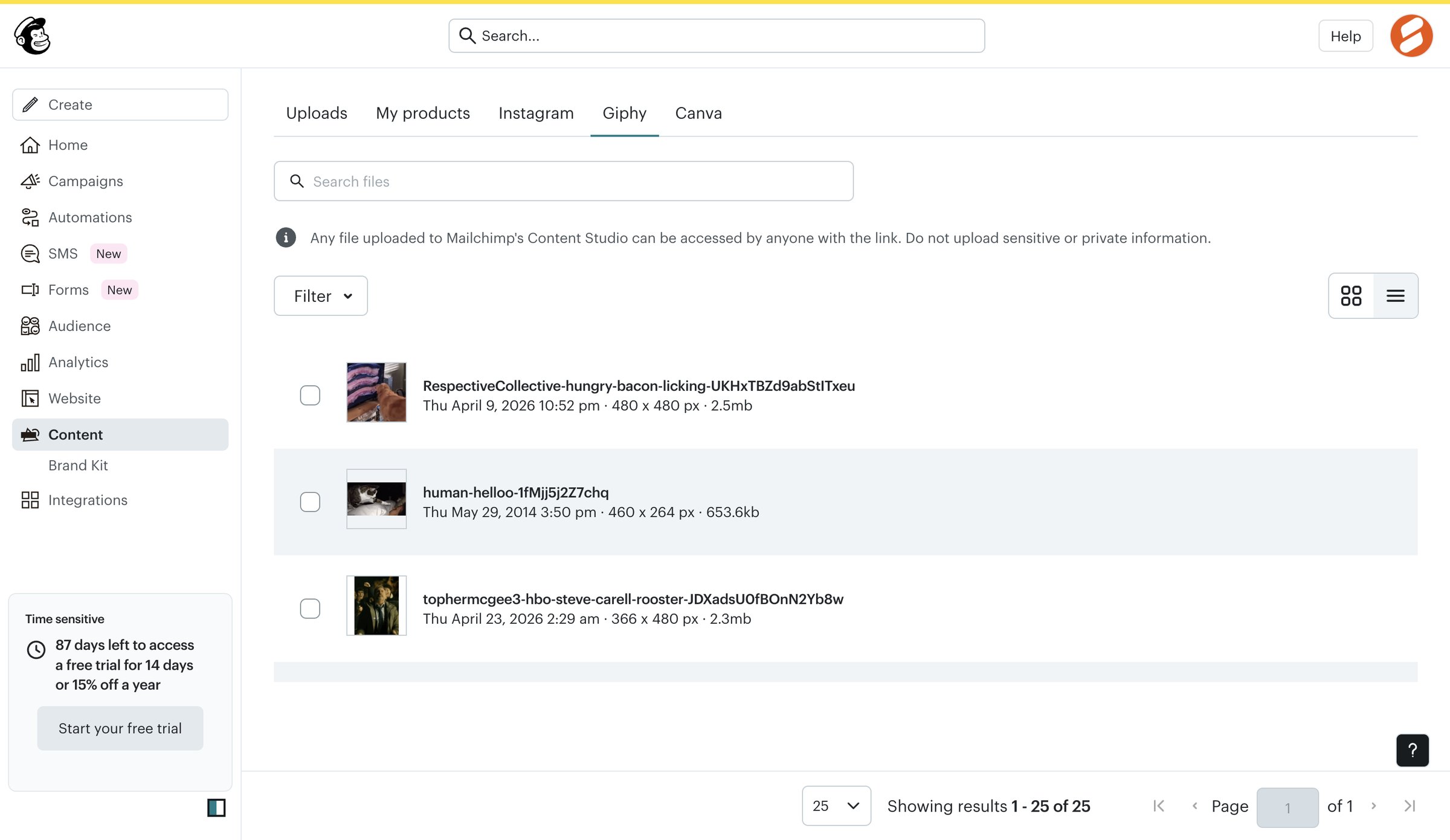 Mailchimp - Content Studio | Mailchimp screen