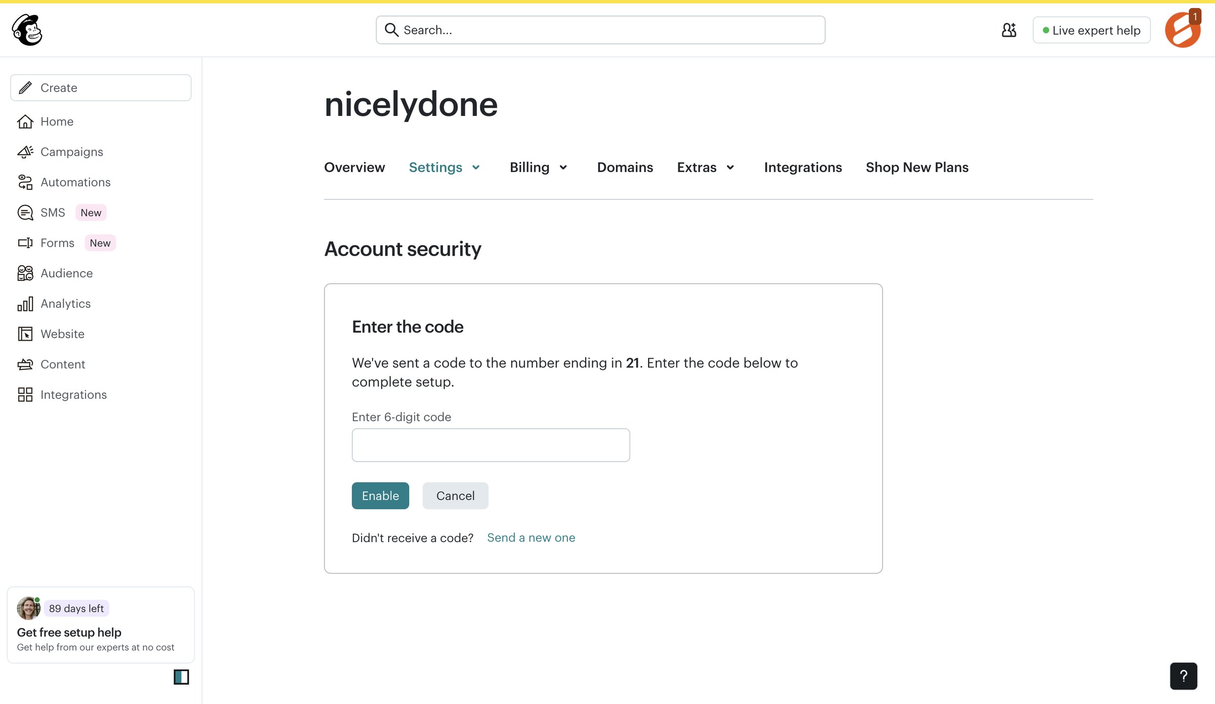 Mailchimp - Account Security | Mailchimp screen