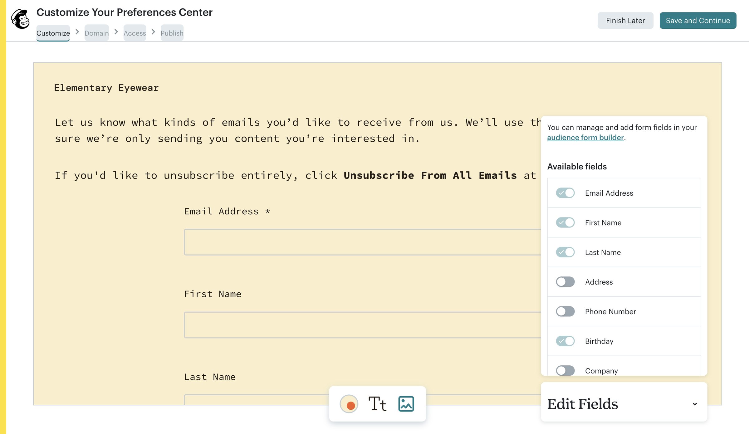 Mailchimp - Create Preferences Center | Mailchimp screen