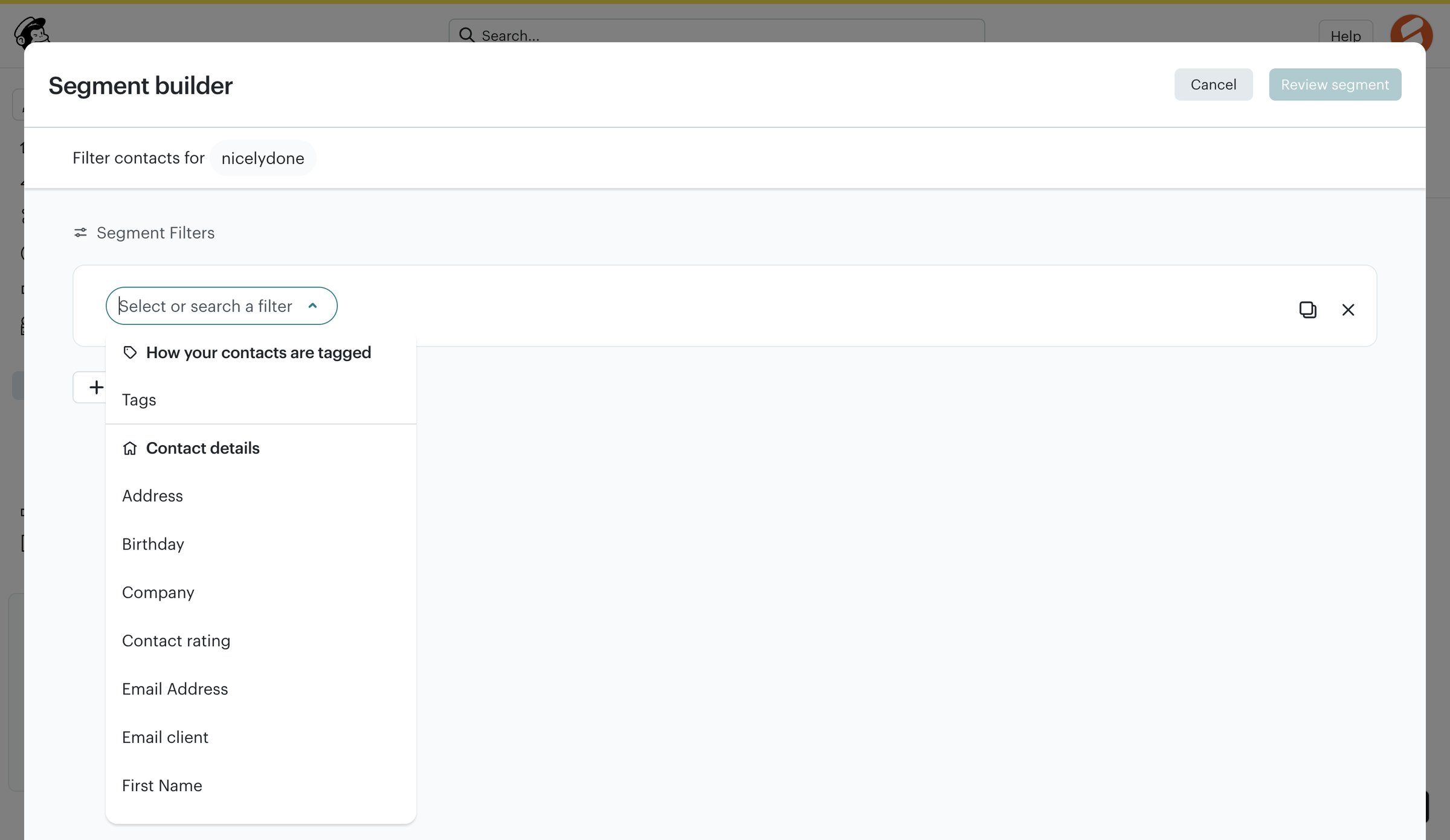 Mailchimp - Segments | Mailchimp screen