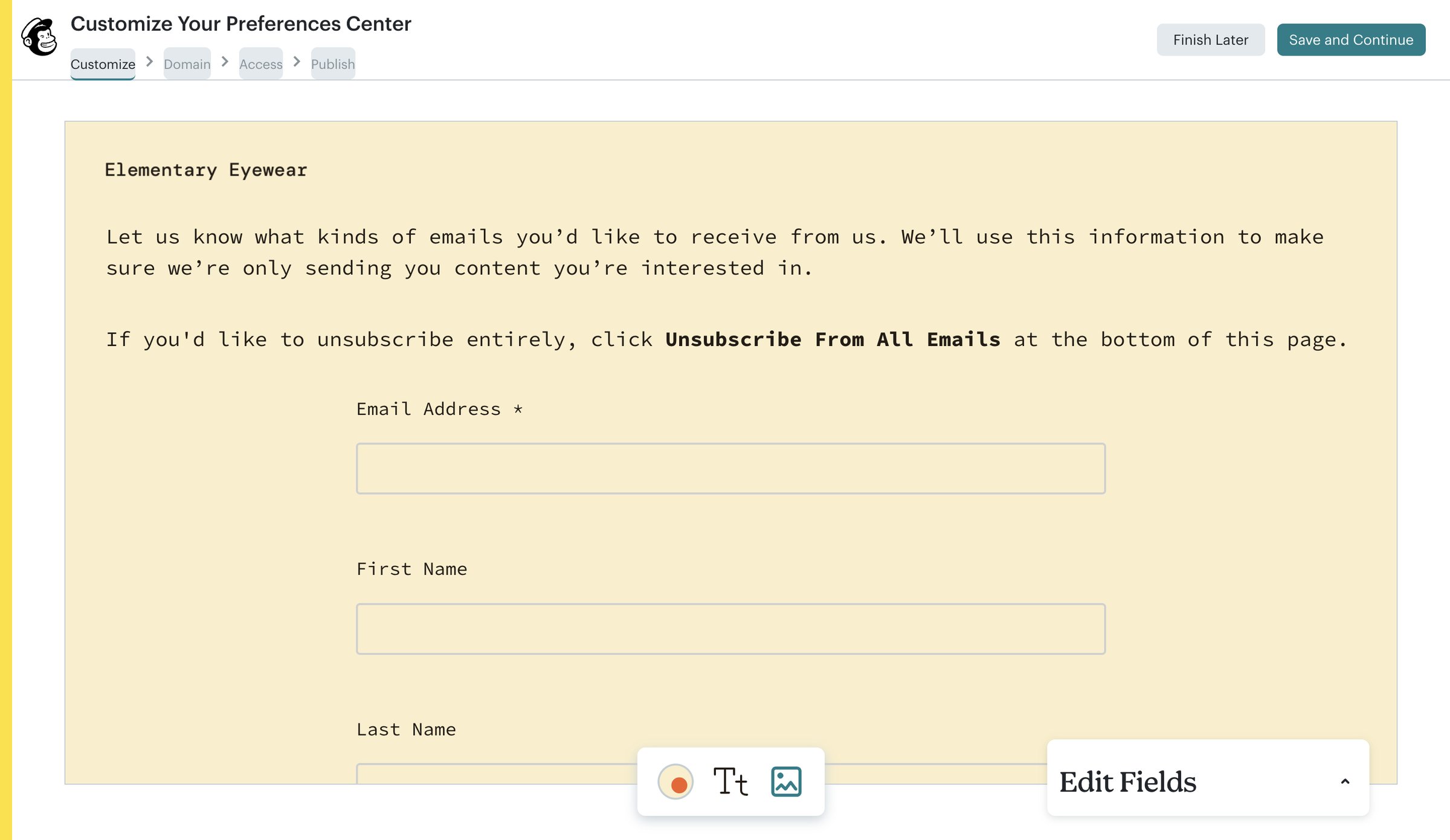 Mailchimp - Create Preferences Center | Mailchimp screen