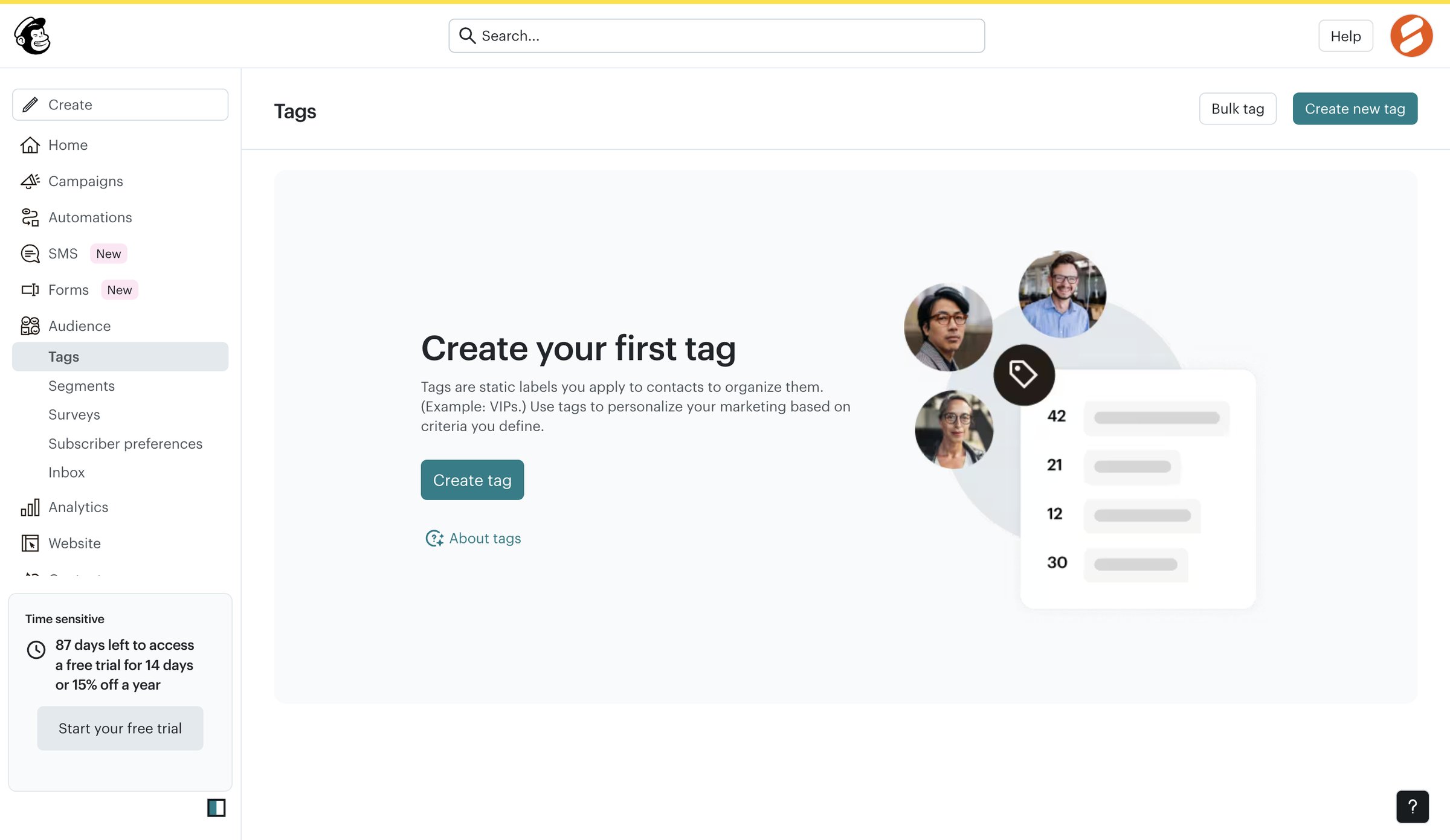 Mailchimp - Tags | Mailchimp screen