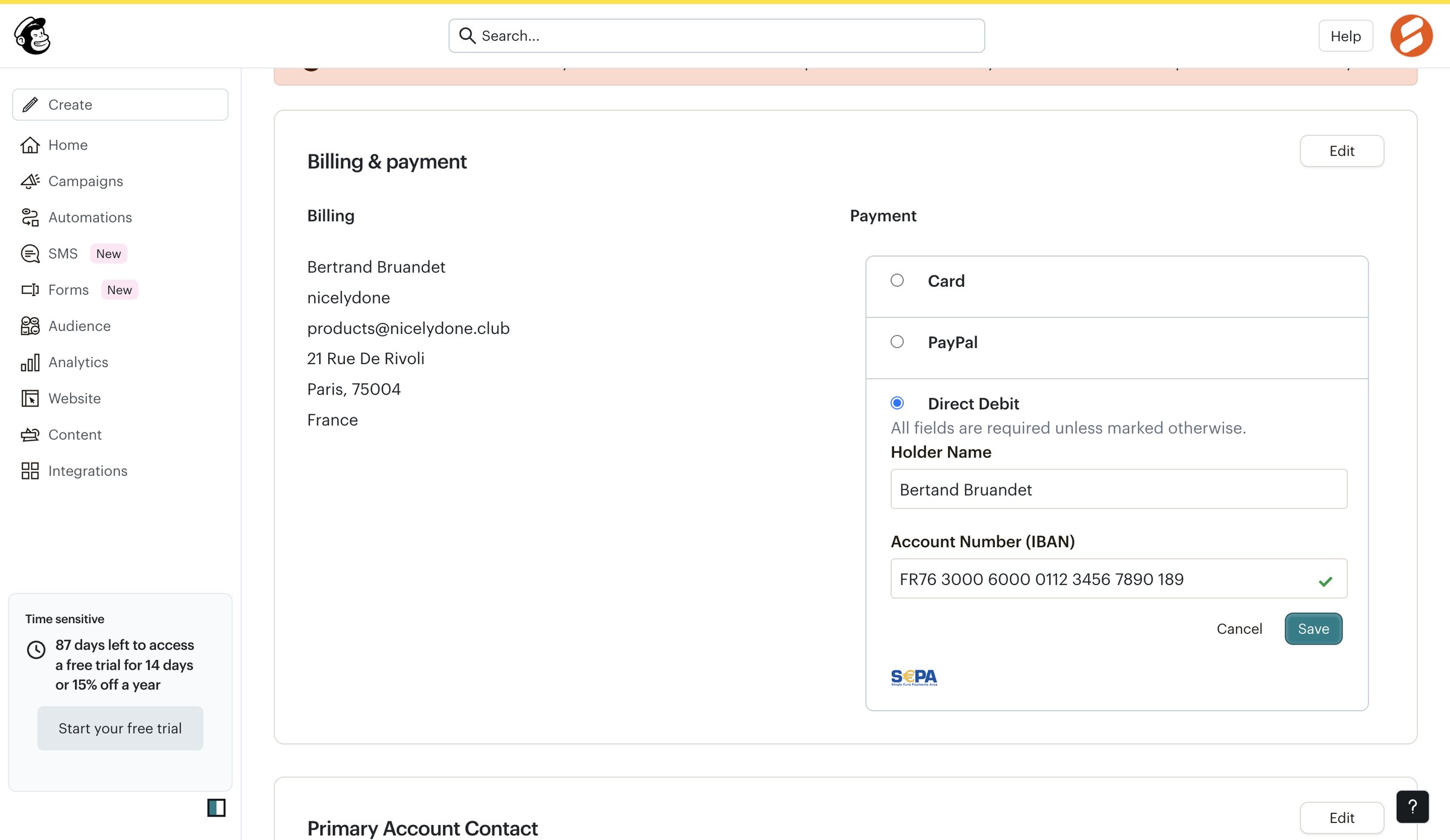 Mailchimp - Billing Information | Mailchimp screen