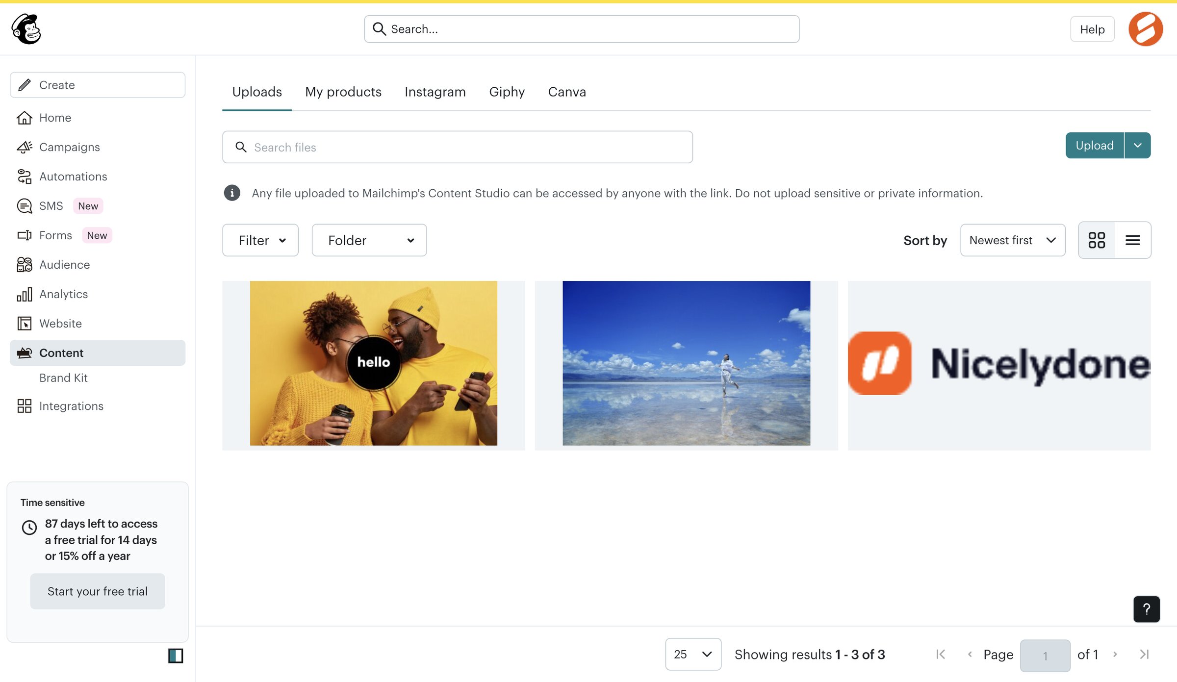 Mailchimp - Content Studio | Mailchimp screen