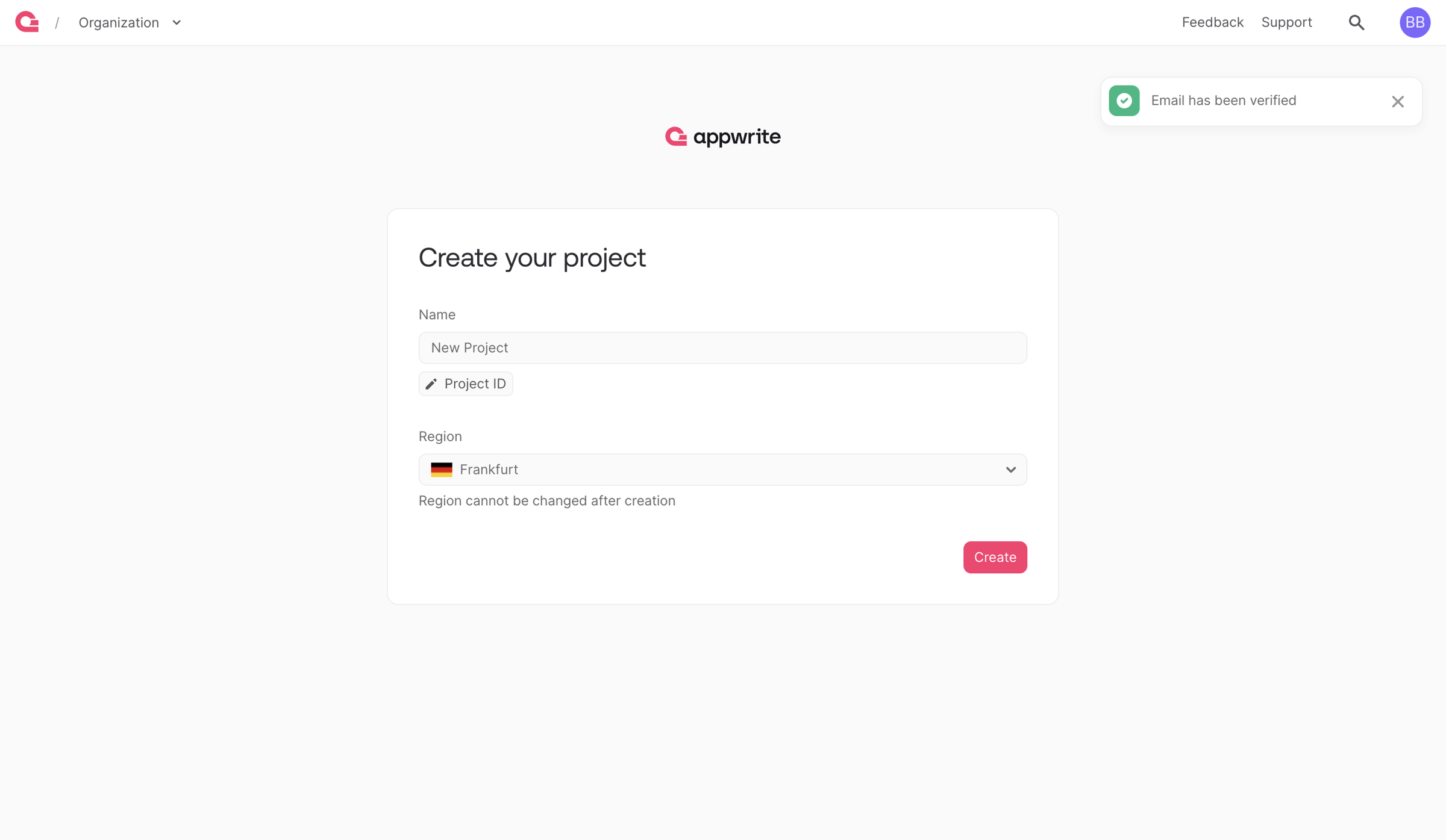 Appwrite - Create project - Appwrite screen