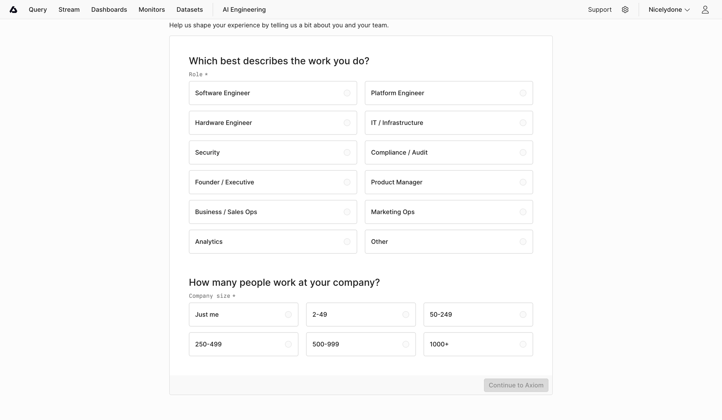 Axiom - Onboarding screen