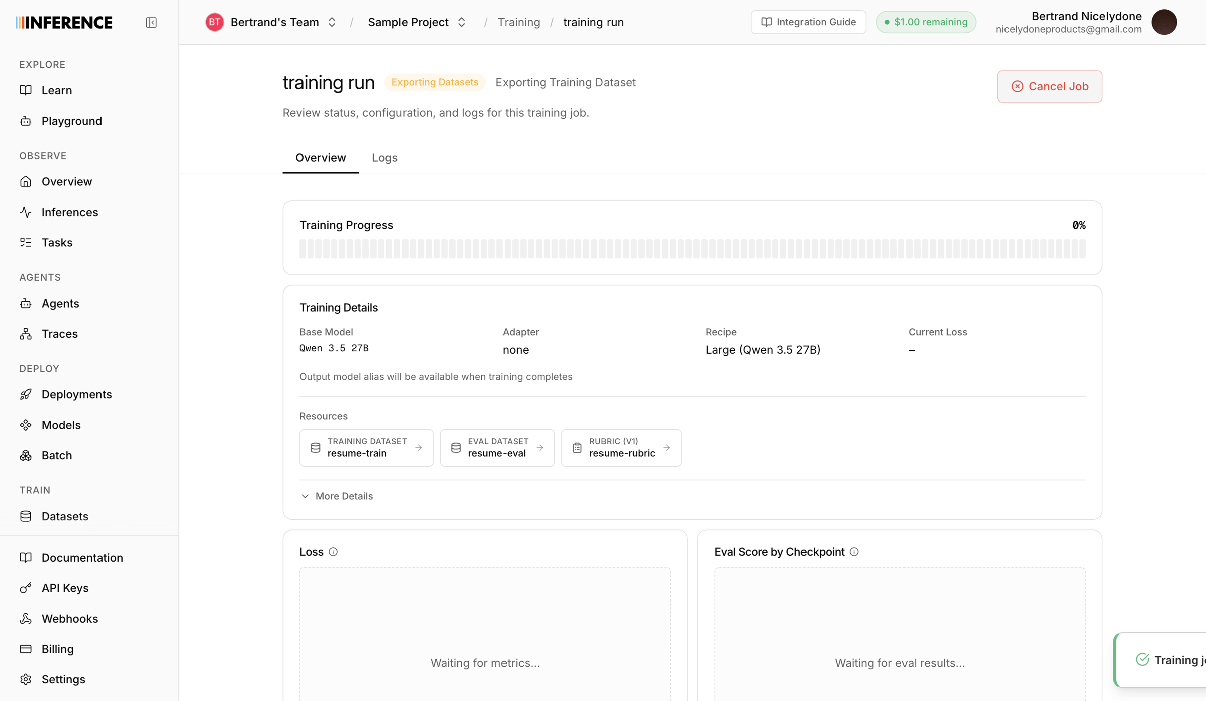 Inference - Observability | inference.net screen