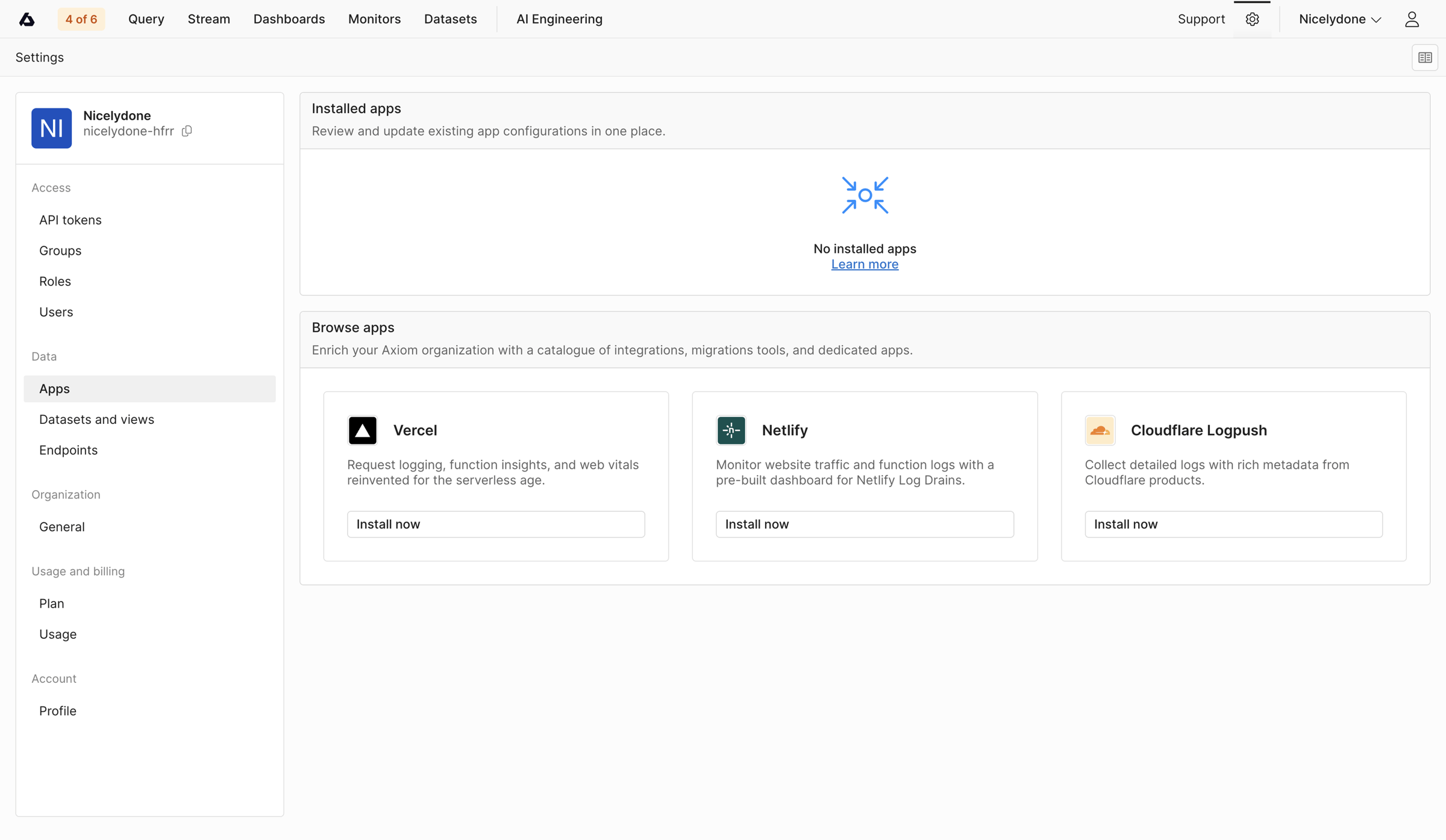 Integrations - Settings - Axiom from Axiom