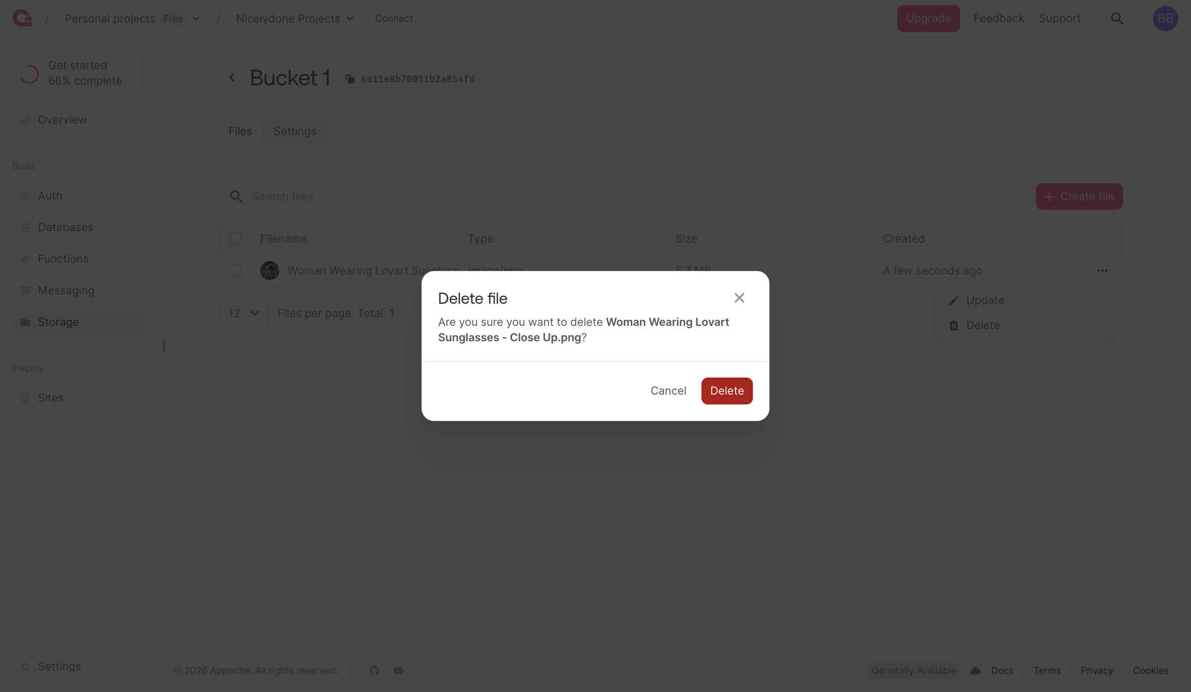 Appwrite - Bucket - Appwrite screen