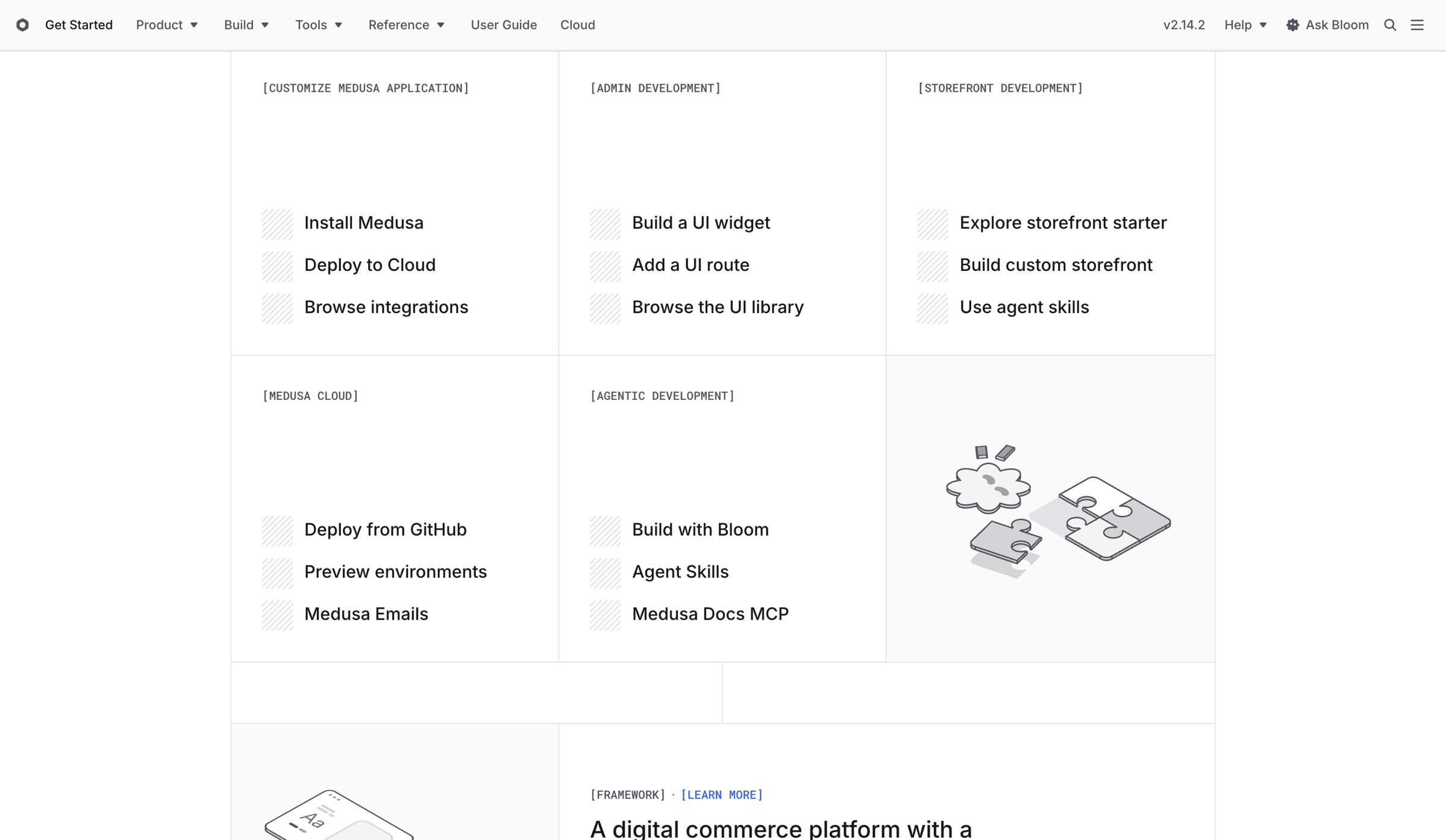 Bloom - Medusa Documentation screen