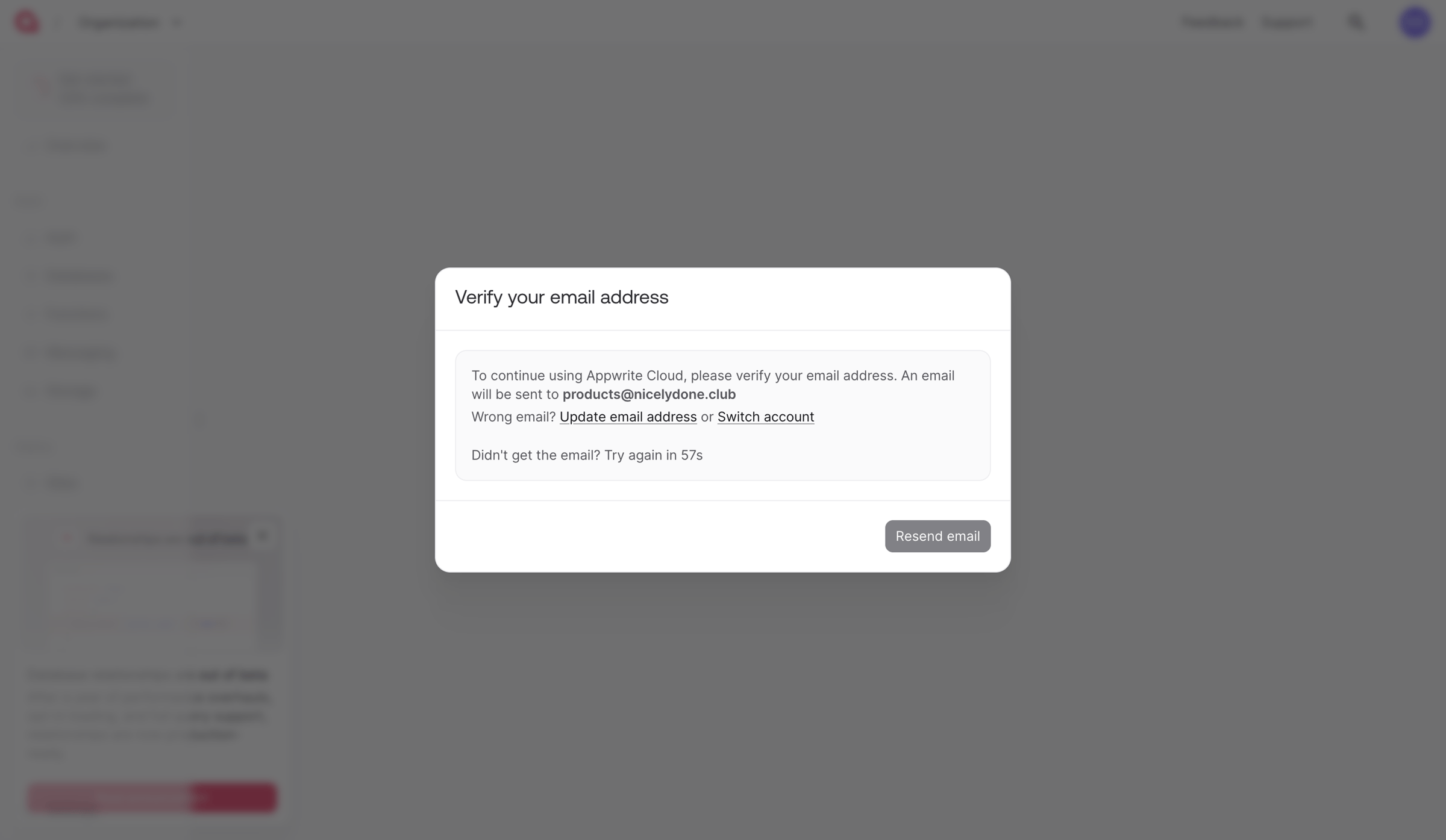 Appwrite - Verify Email - Appwrite screen