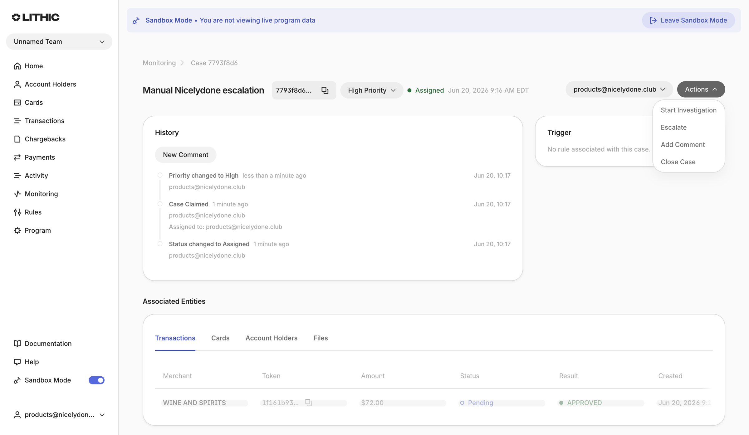 Lithic - Lithic - Manual Nicelydone escalation screen