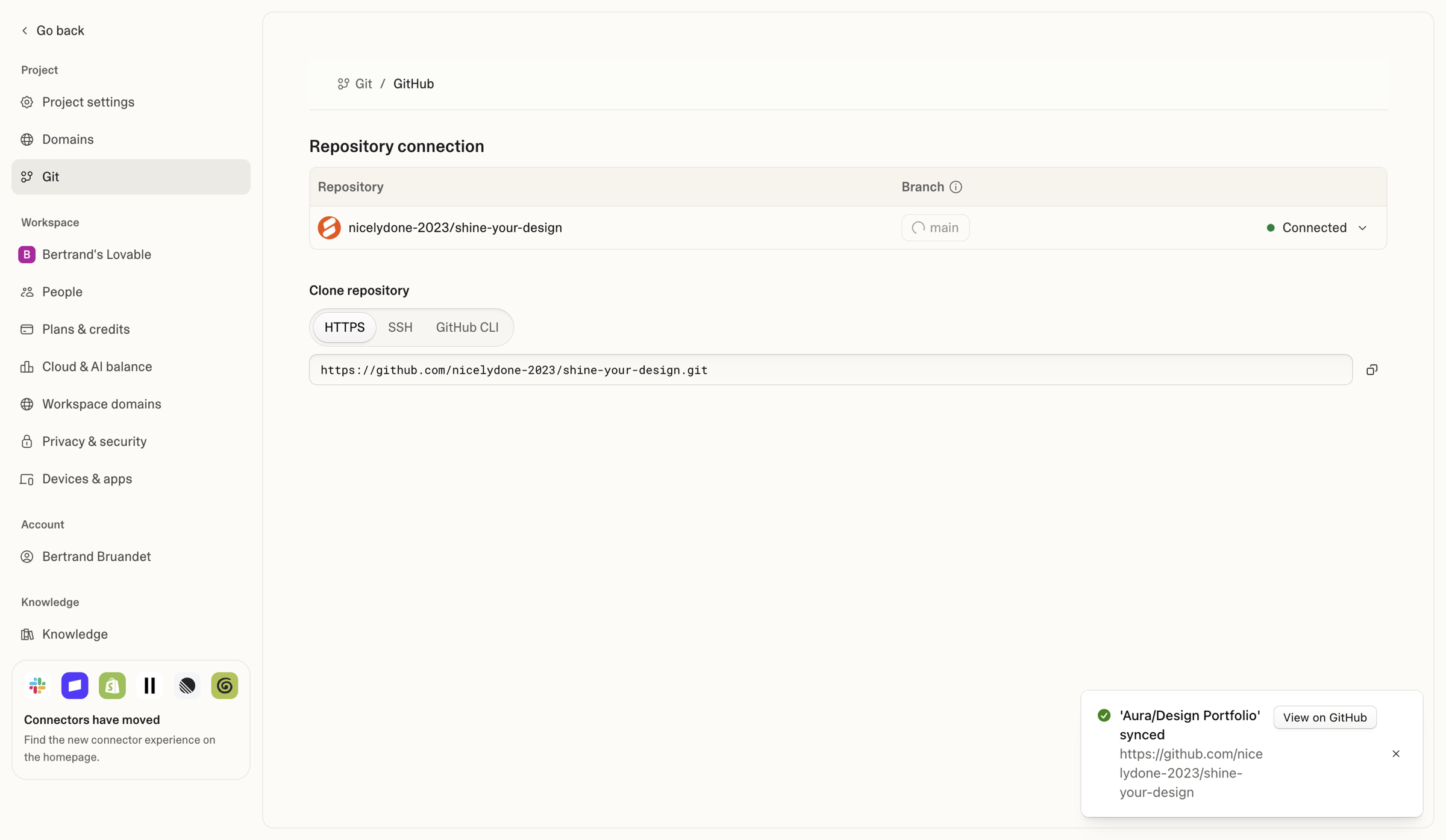Lovable - Project settings - Lovable screen