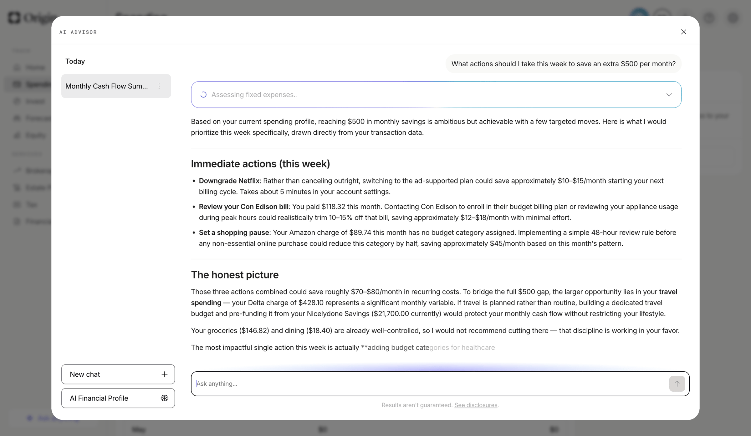Origin Financial screen