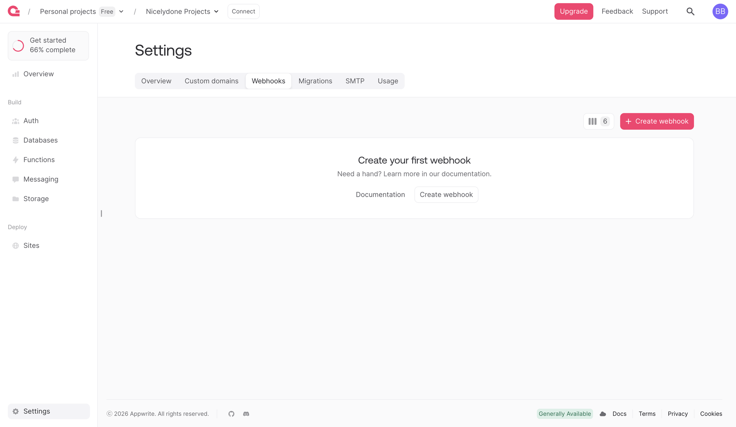 Appwrite - Settings - Appwrite screen