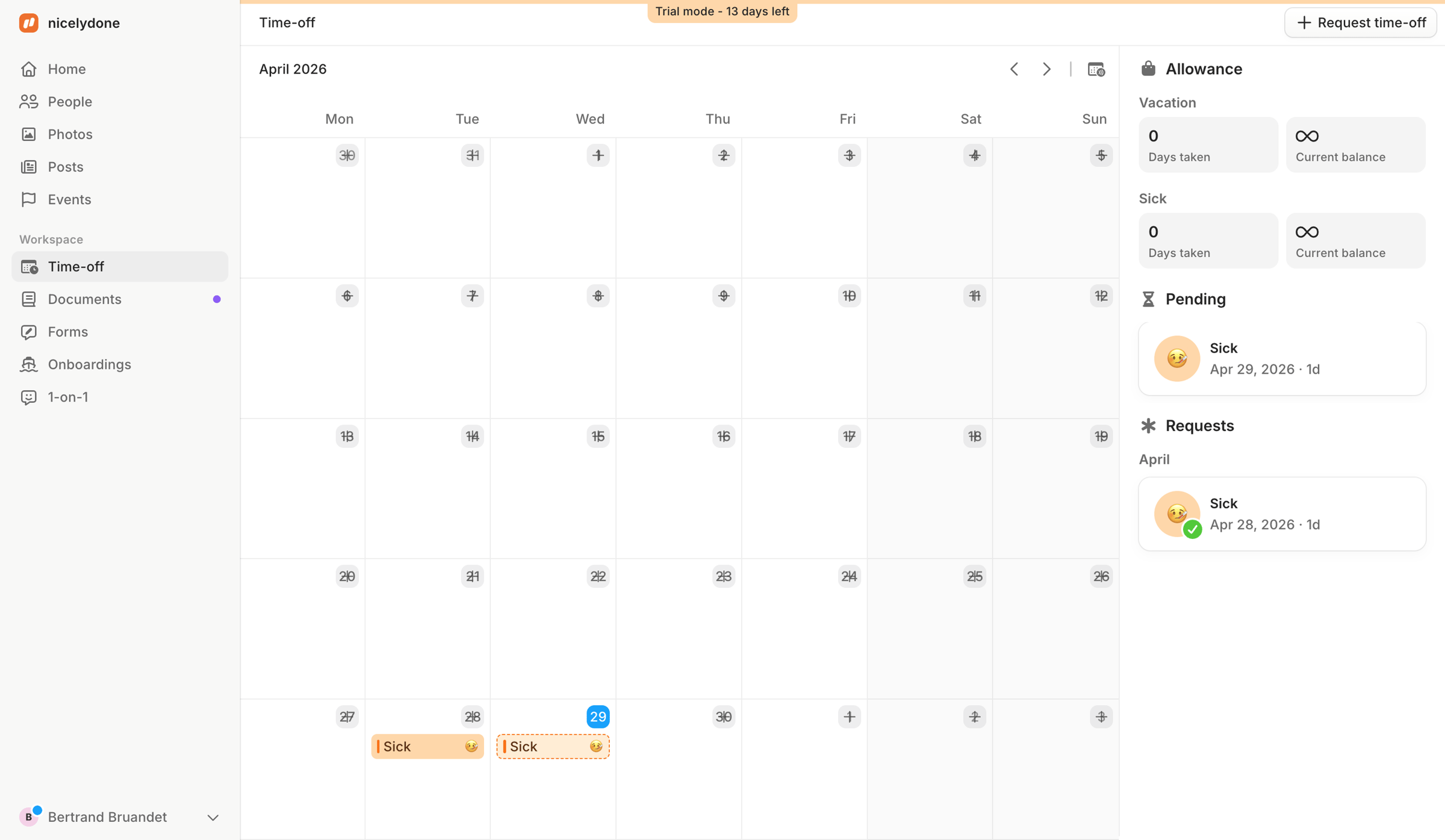 Aboard - April 2026 | Time-off | Aboard screen
