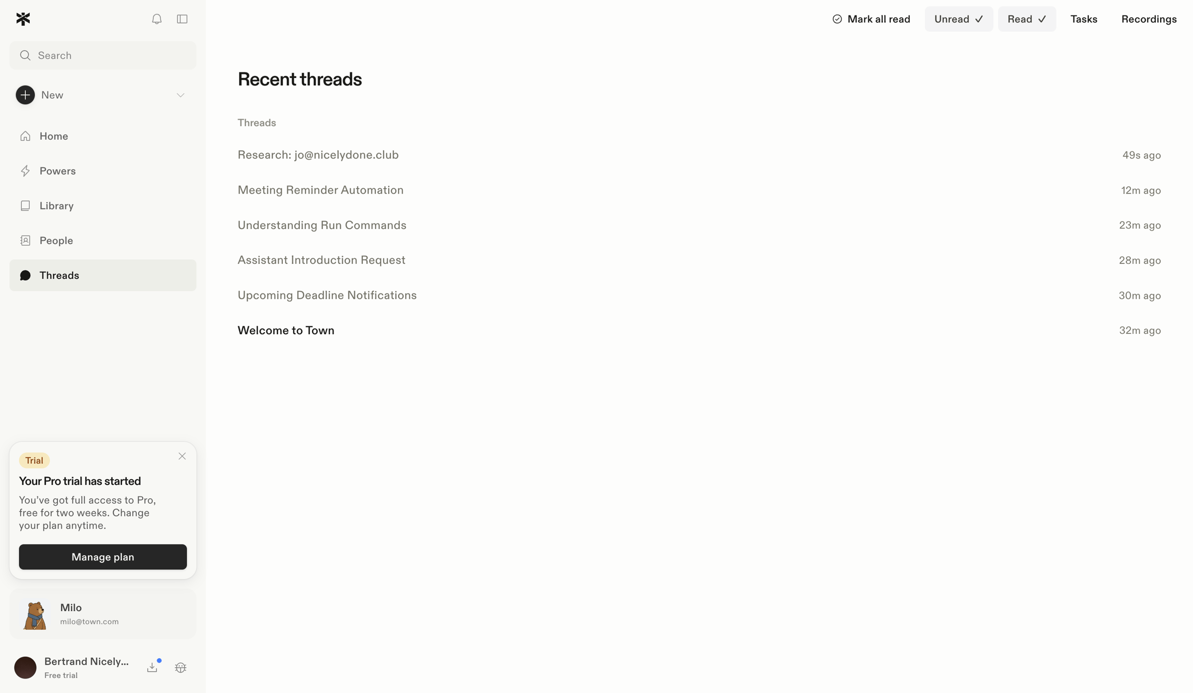 Town - Threads screen