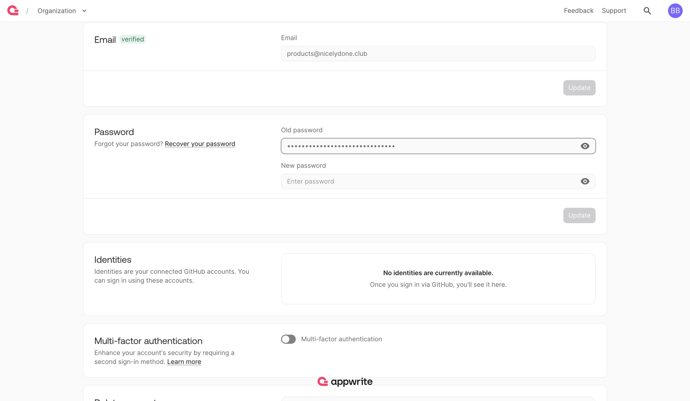 Appwrite - User - Appwrite screen